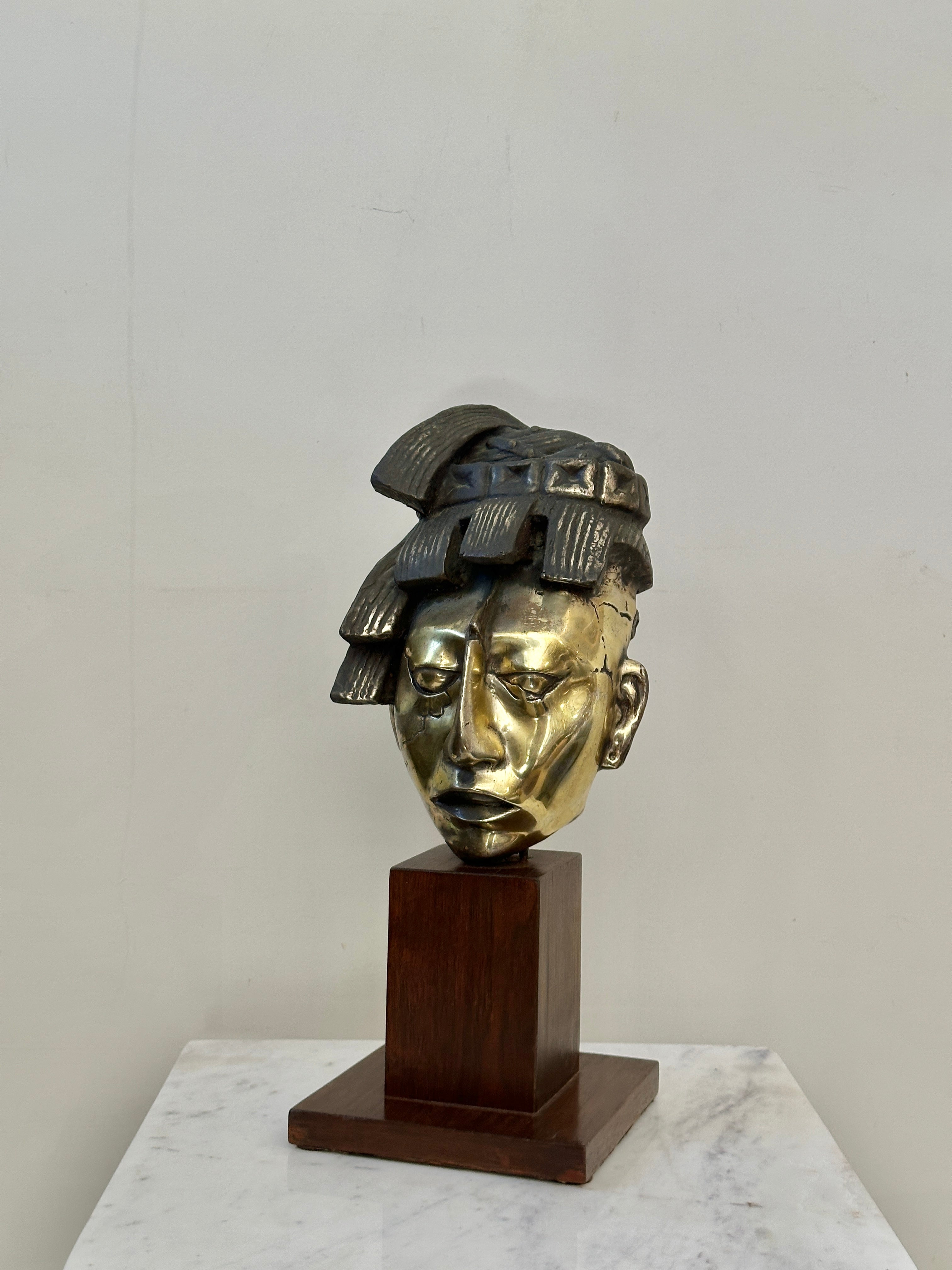 Vintage Silvered Bronze Sculpture of Pakal the Great
