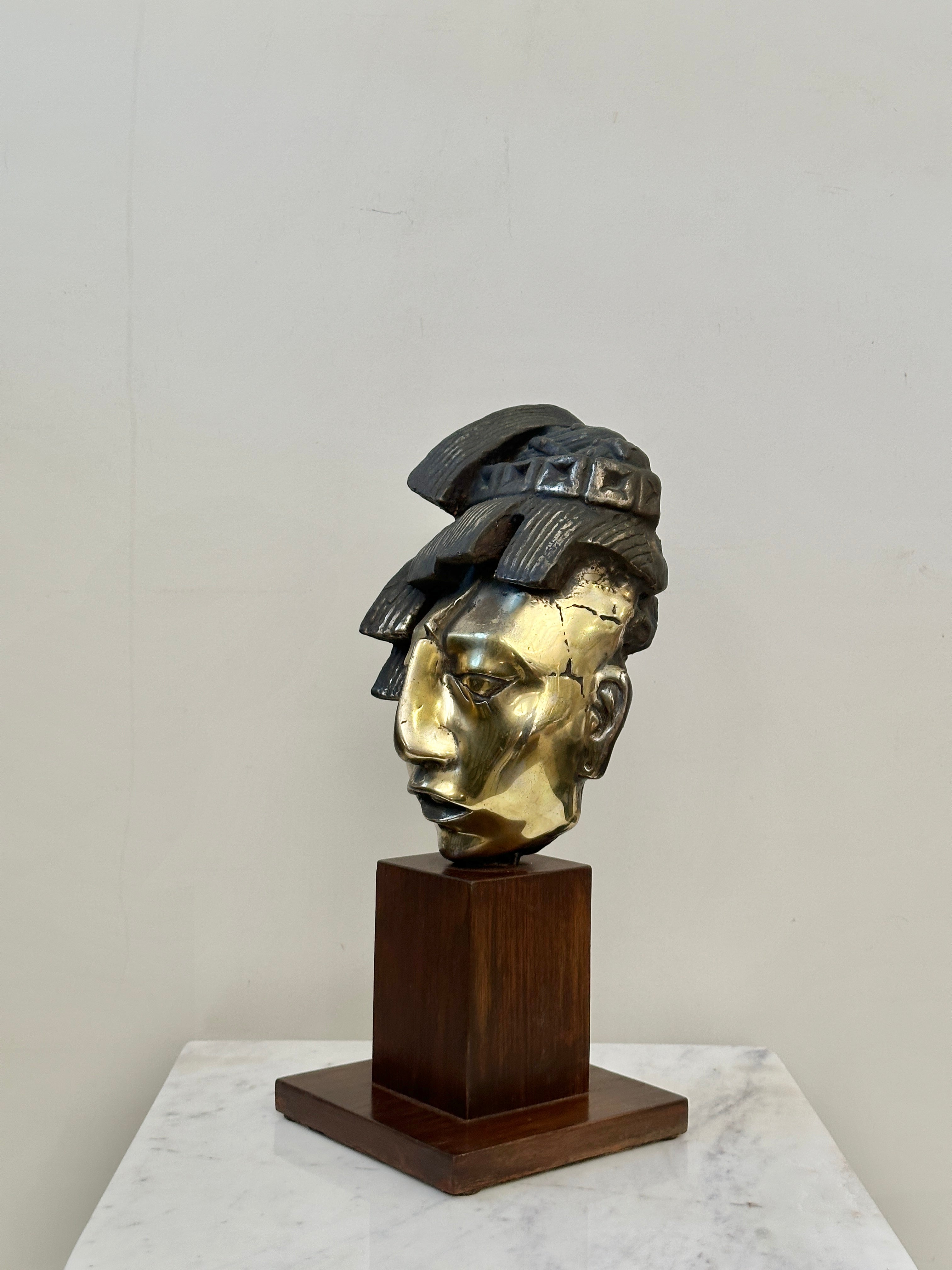 Vintage Silvered Bronze Sculpture of Pakal the Great