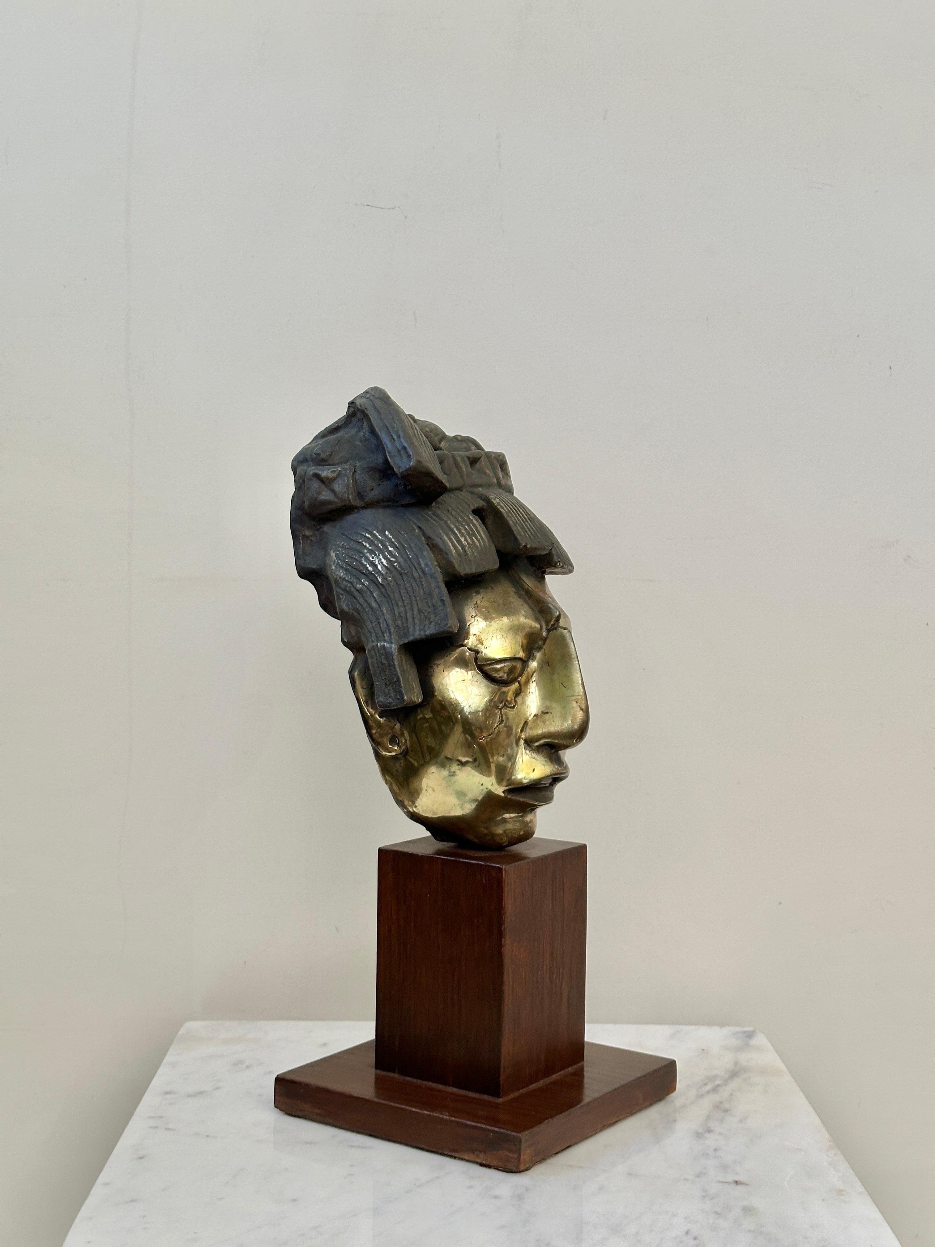 Vintage Silvered Bronze Sculpture of Pakal the Great