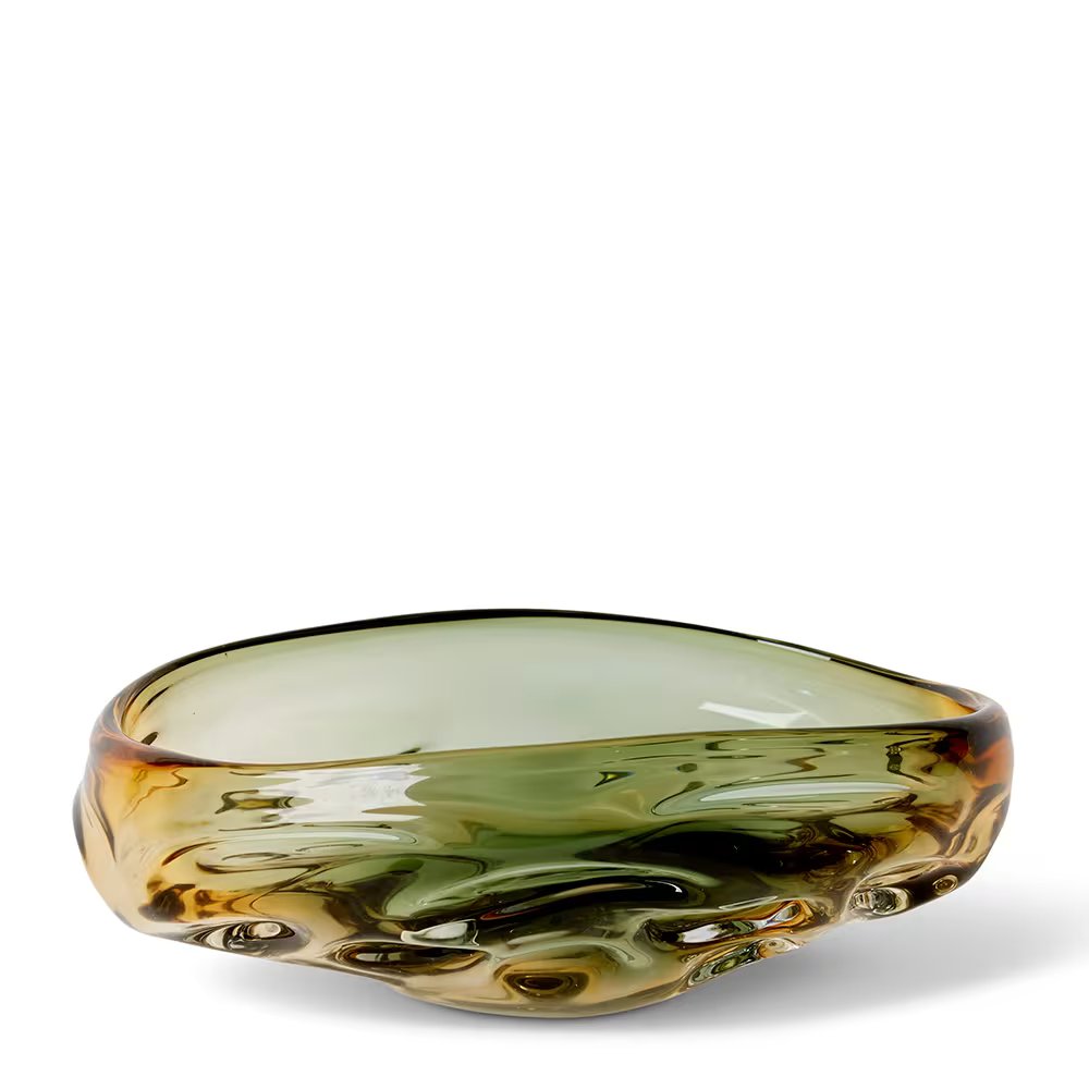 Beran Amber Green Blown Glass Bowl - 34 x 27 x 13cm