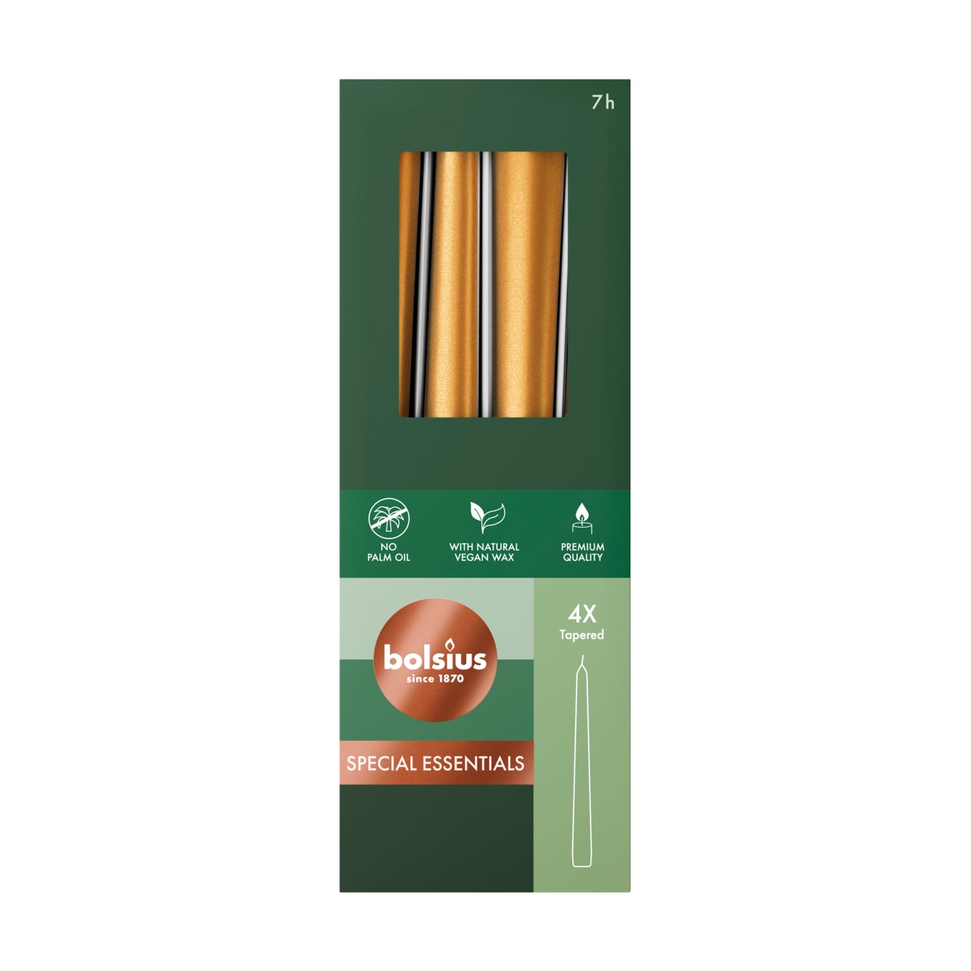 Bolsius Tapered Candle - Box 4 - 24.5cm - Metallic Gold