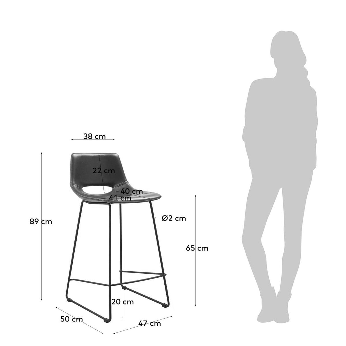 Bowie Vegan Leather Bar Stool - Black