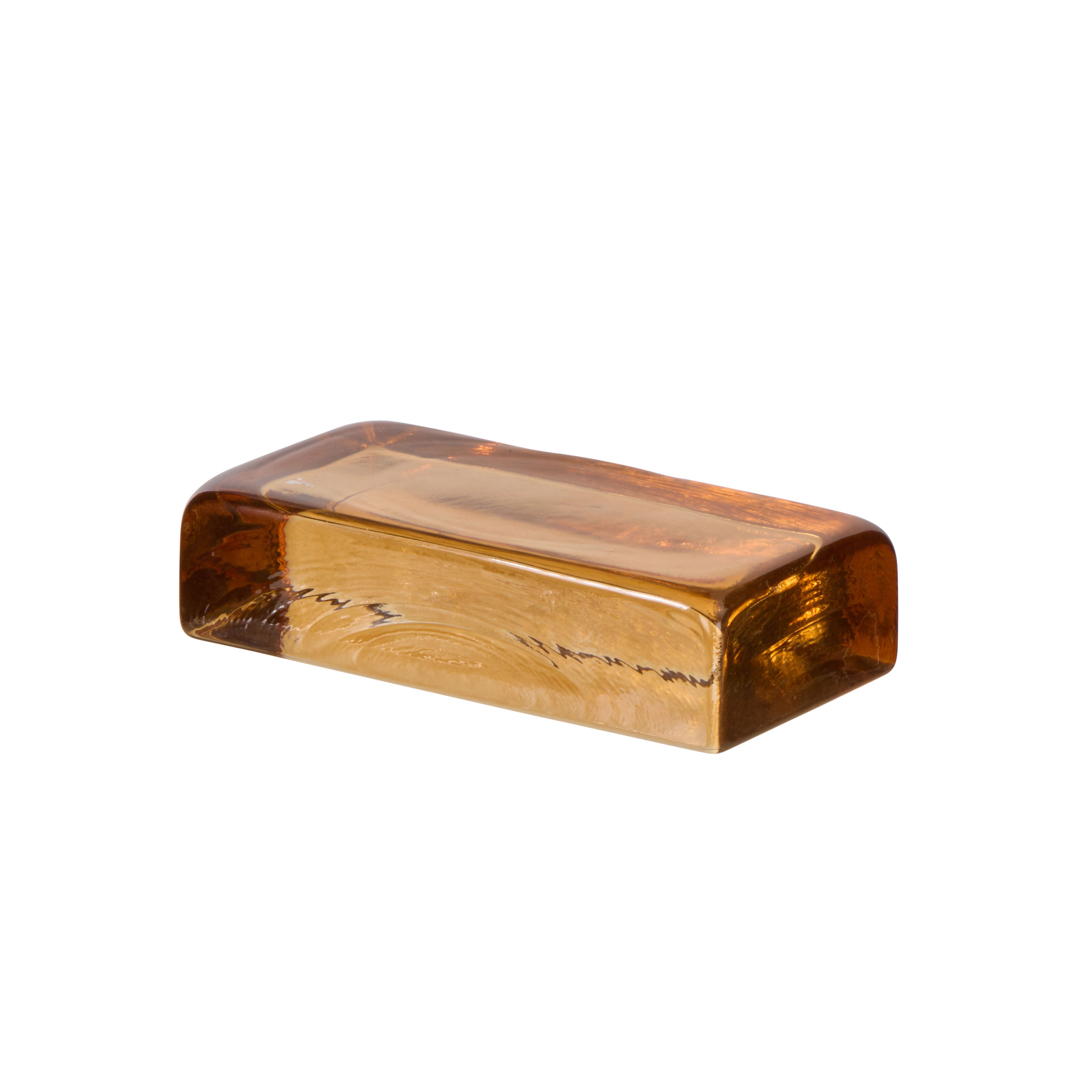 Bernard Glass Brick Sculpture or Book End - Amber