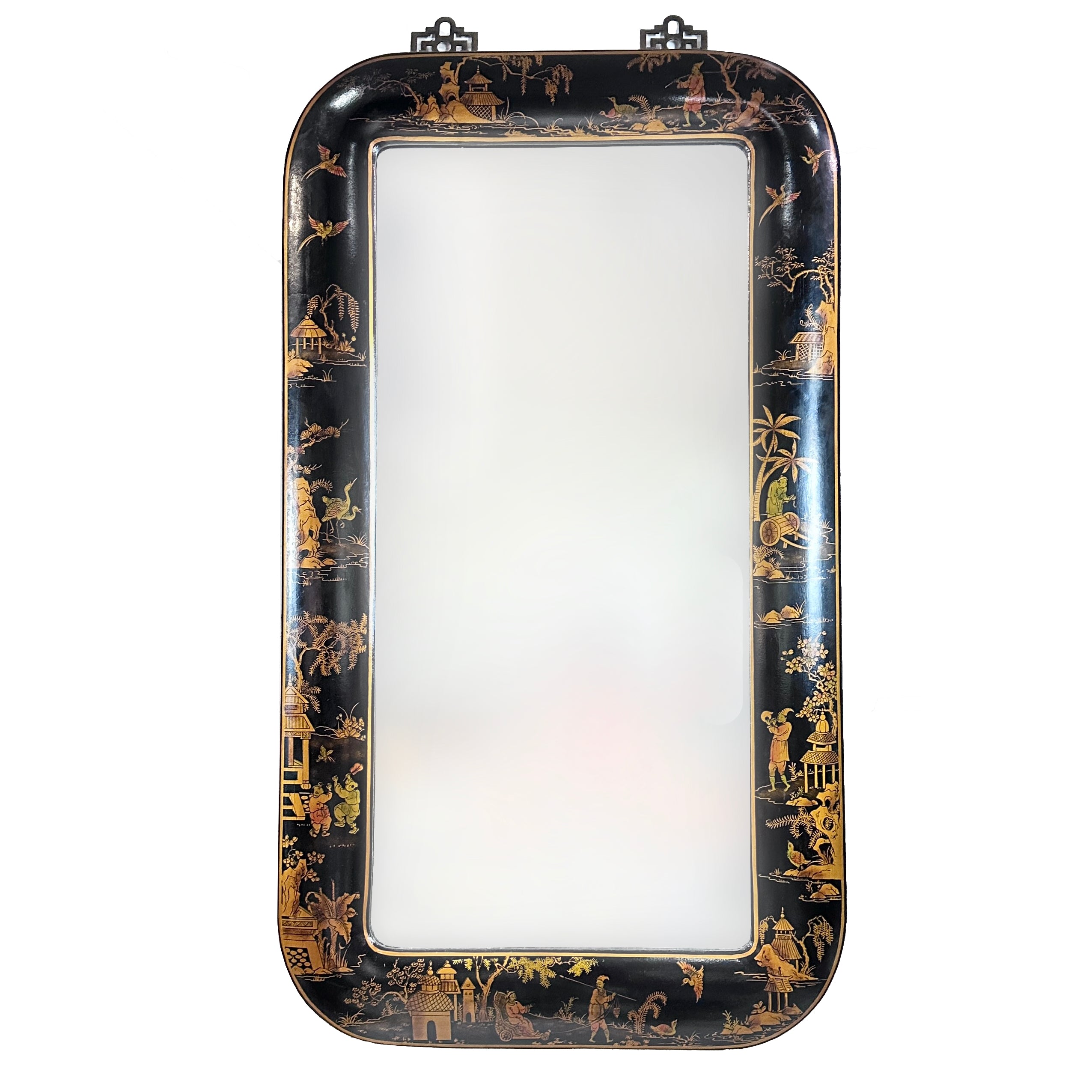 Vintage Chinoiserie Black Lacquer Wall Mirror