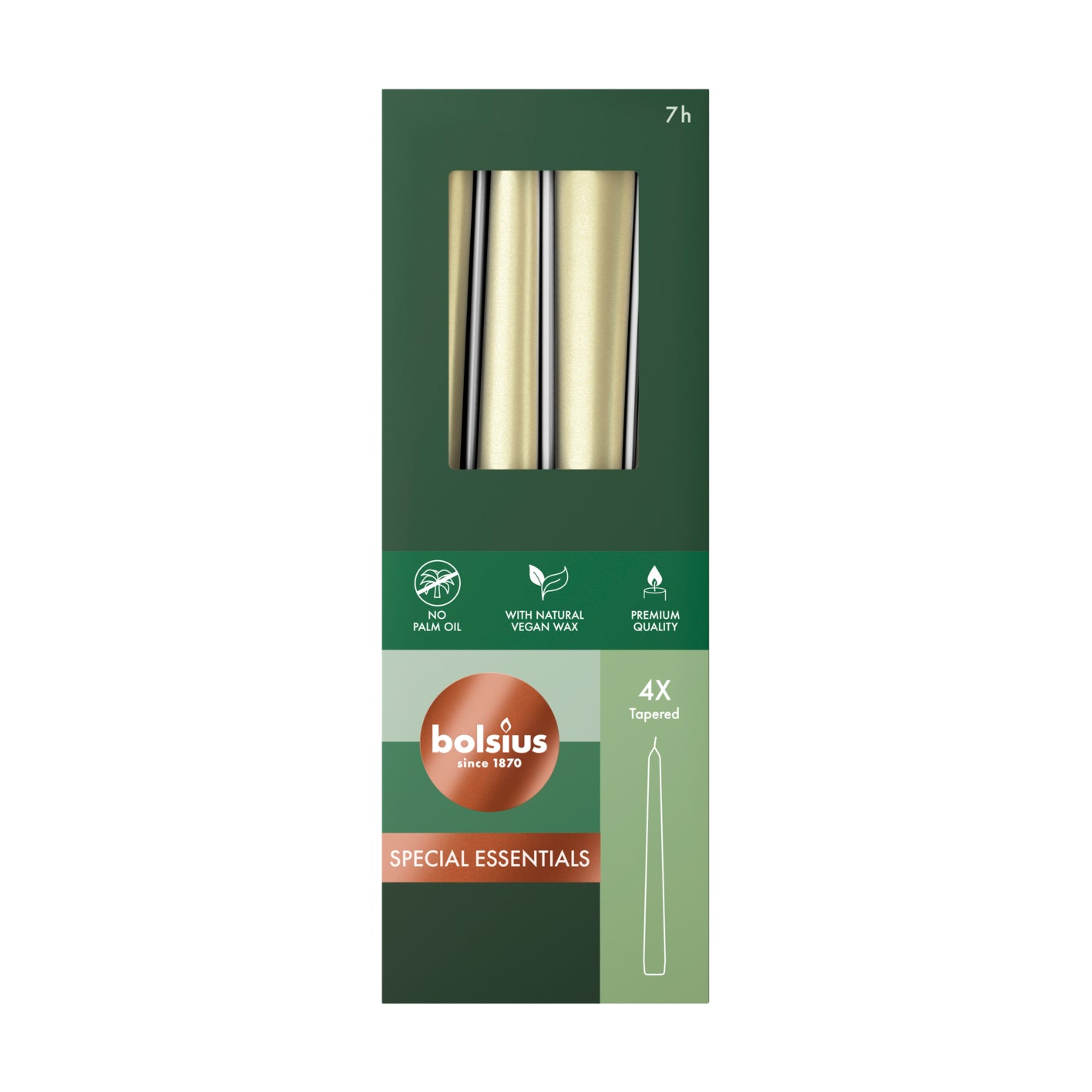 Bolsius Premium Tapered Candle - Box 4 - 24.5cm - Metallic Silver
