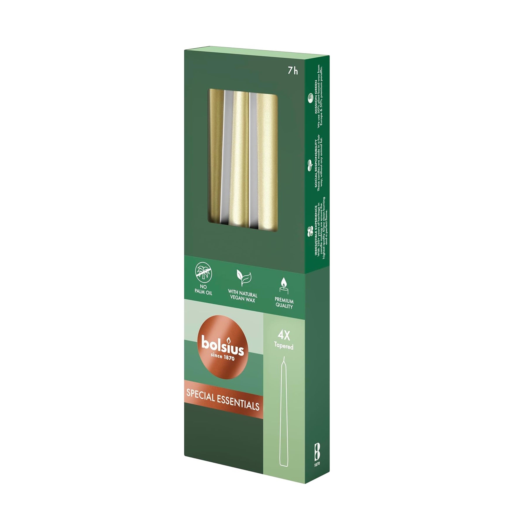 Bolsius TPremium apered Candle - Box 4 - 24.5cm - Metallic Silver