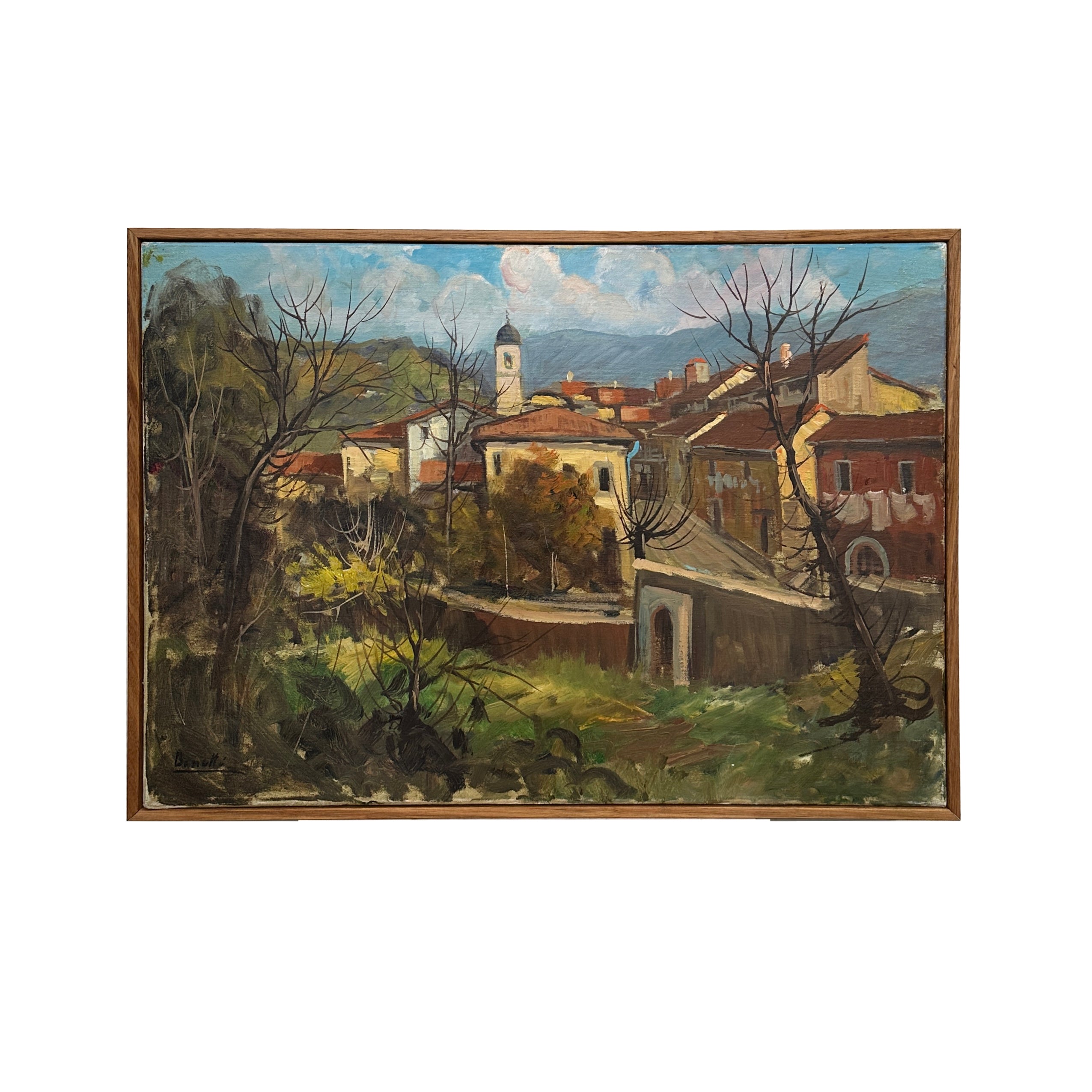 Vintage Original Oil on Canvas - Village Scene