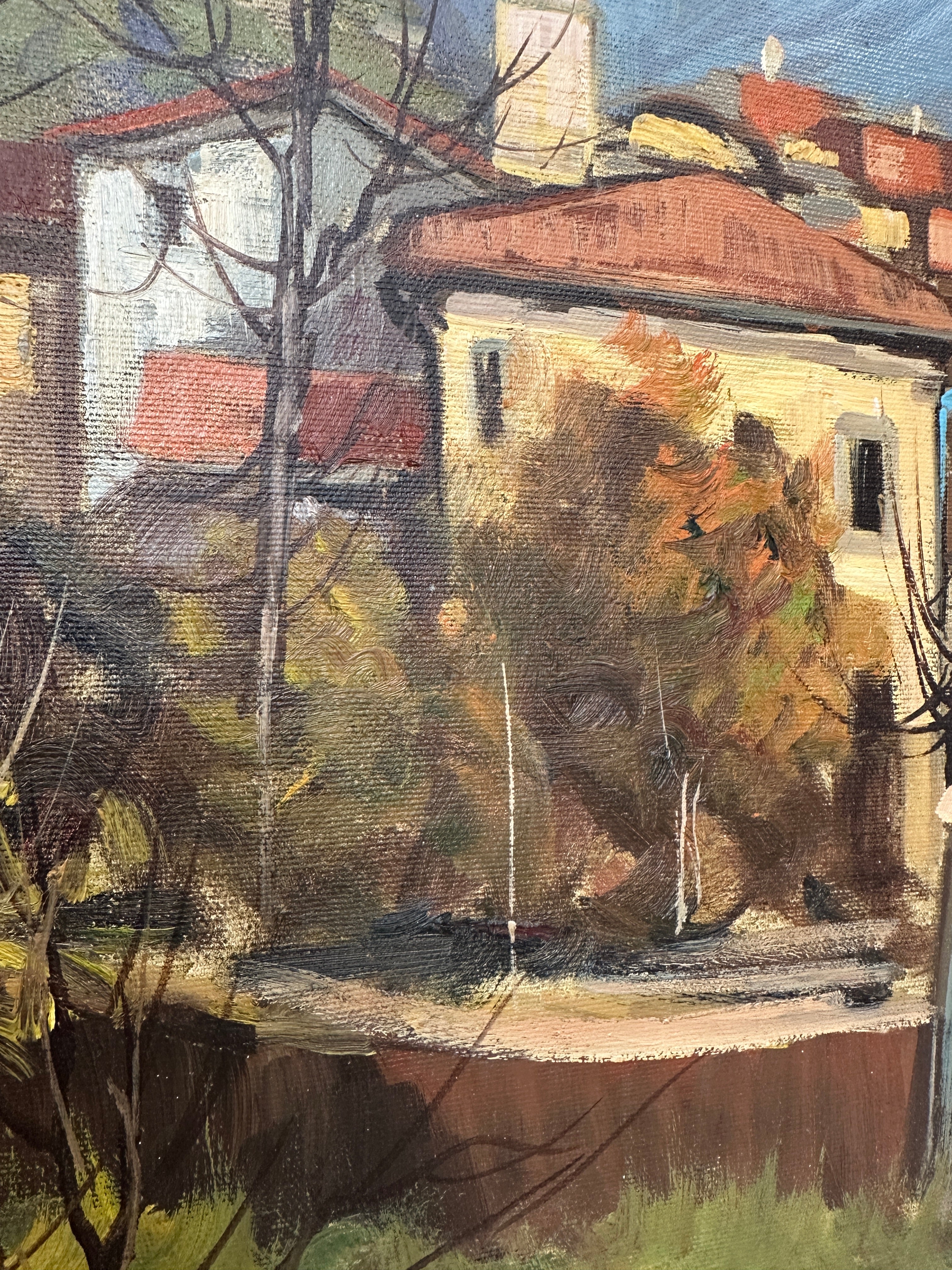 Vintage Original Oil on Canvas - Village Scene