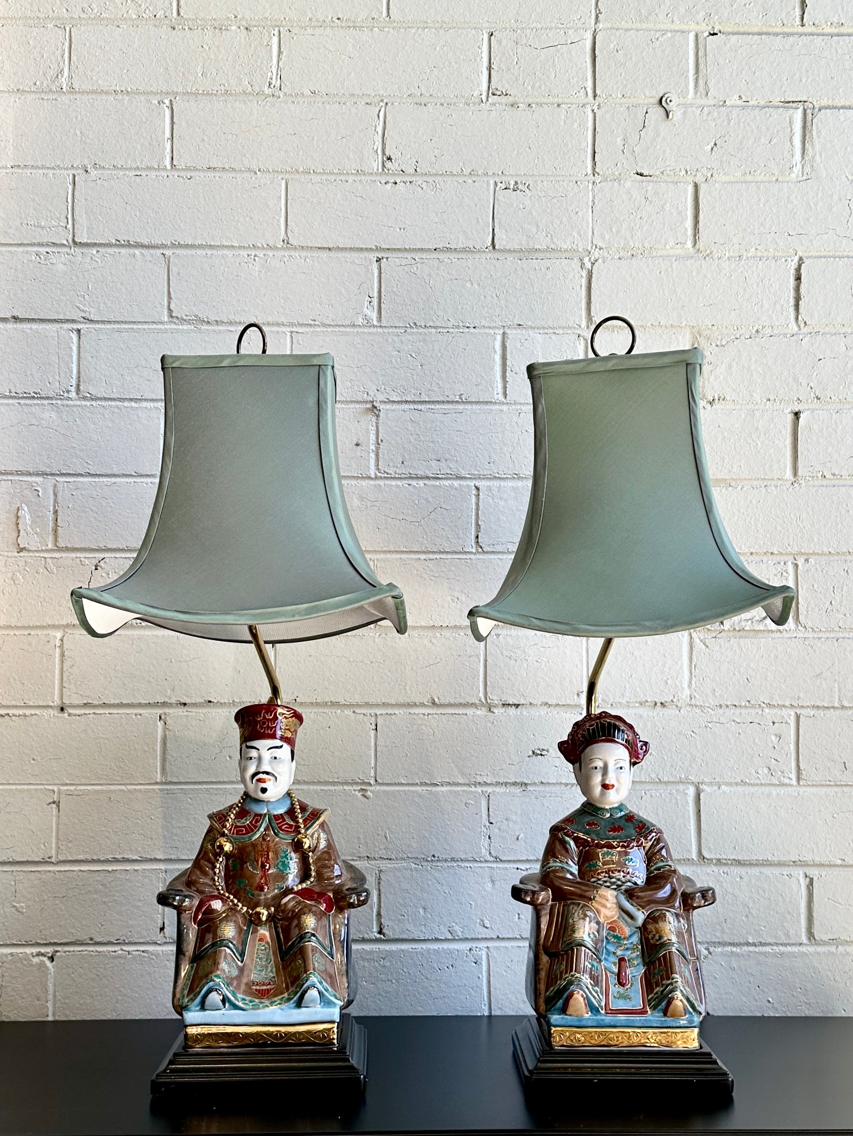 Vintage Chinoiserie Emperor and Empress Table Lamps - Pair