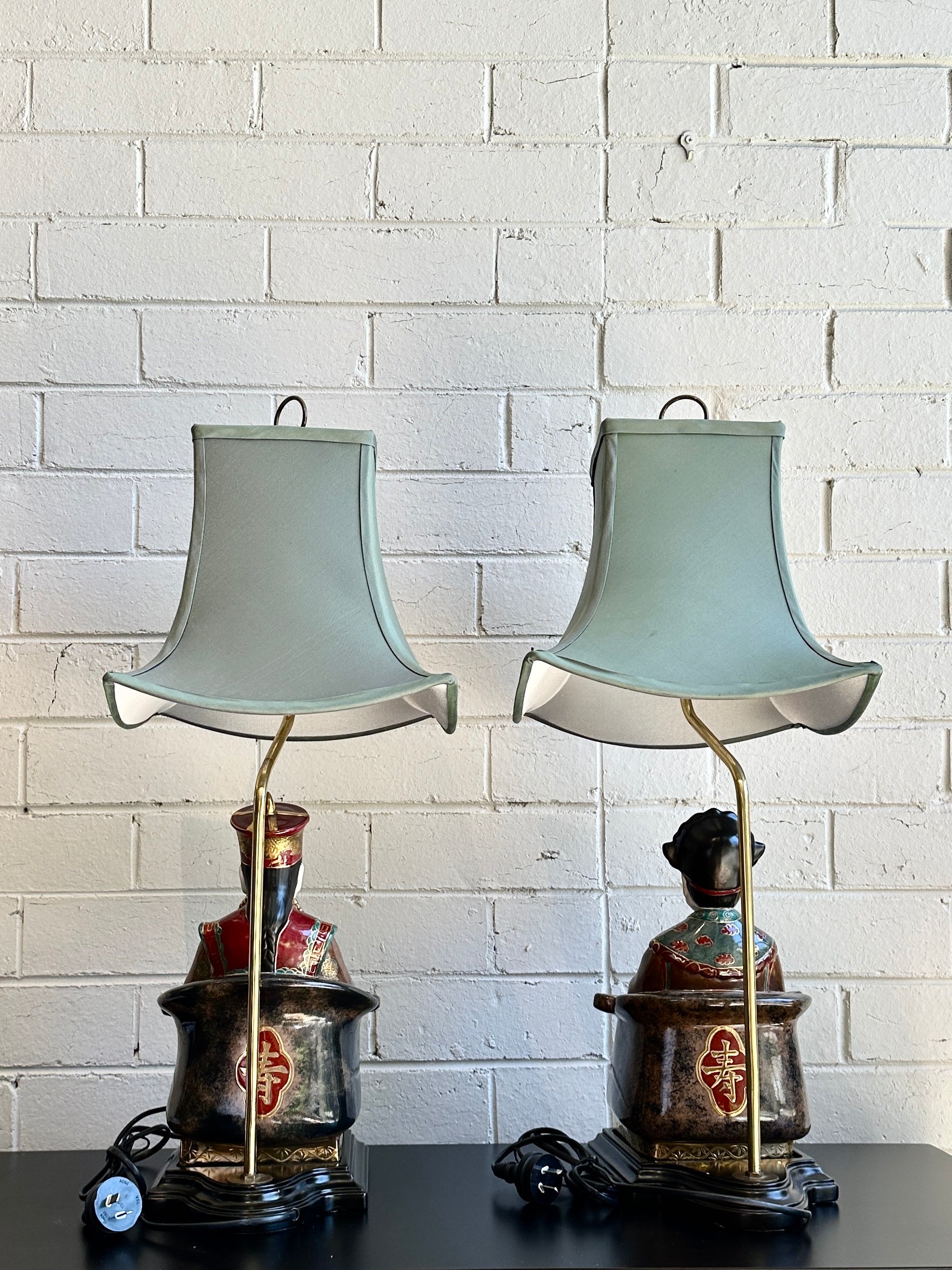 Vintage Chinoiserie Emperor and Empress Table Lamps - Pair