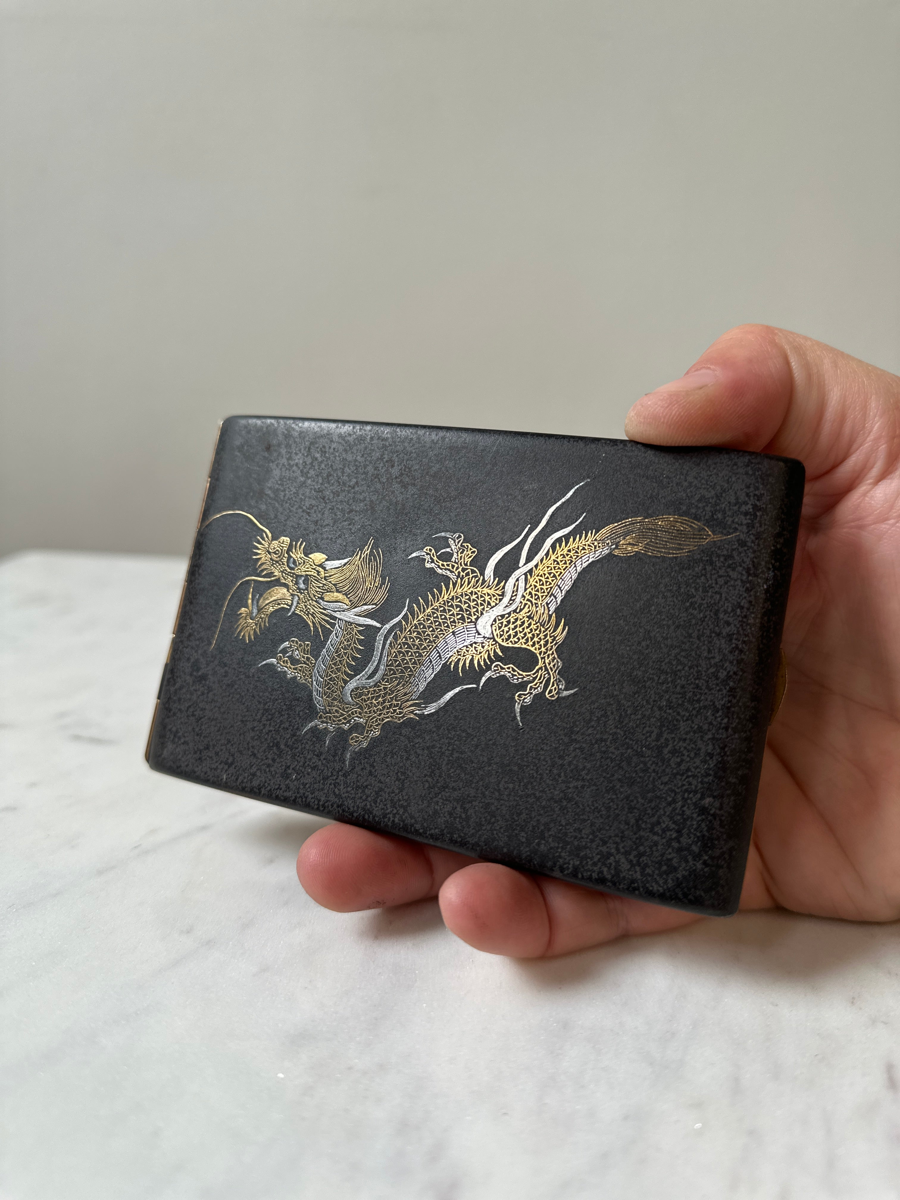 Japanese Dragon Cigarette Case - Damascene Komai Style