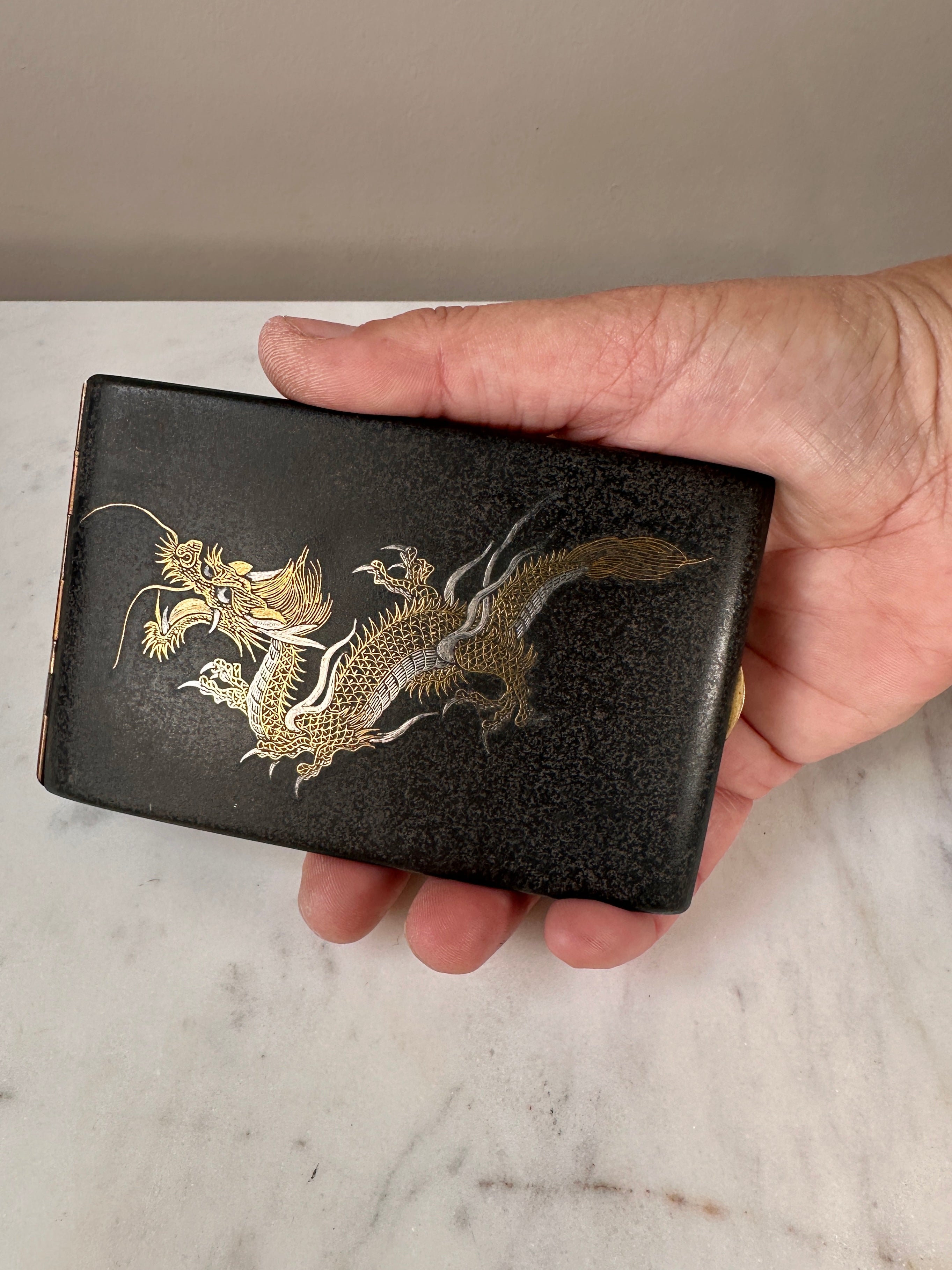 Japanese Dragon Cigarette Case - Damascene Komai Style