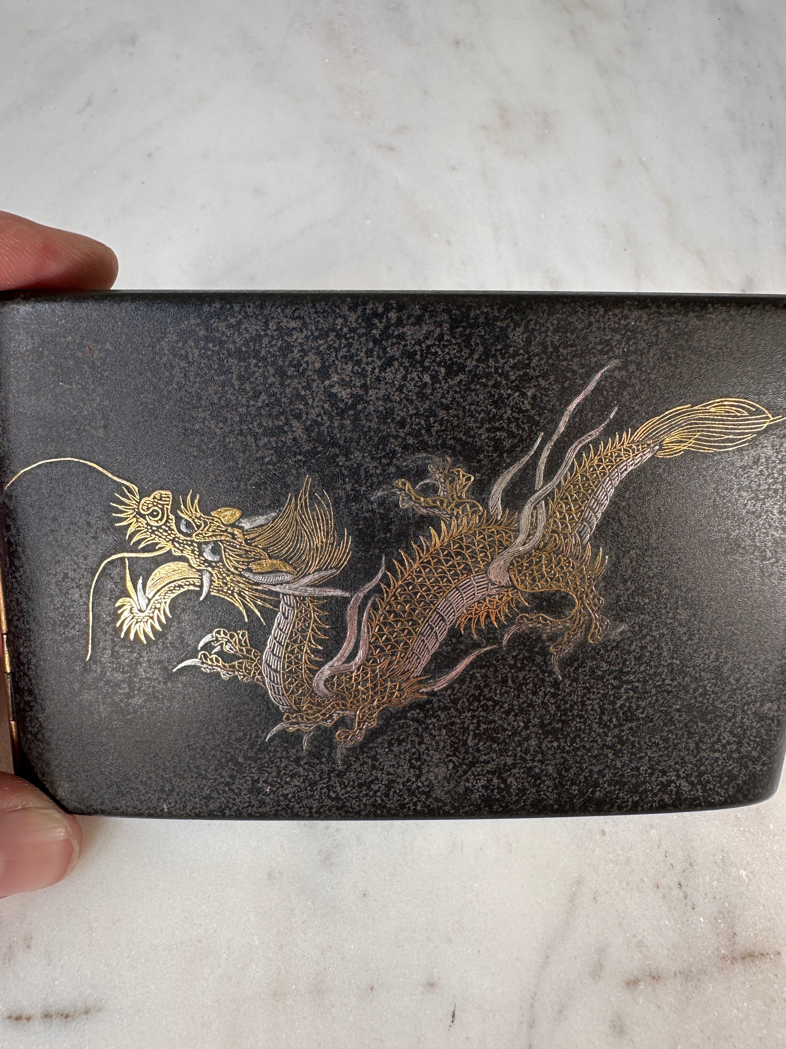 Japanese Dragon Cigarette Case - Damascene Komai Style