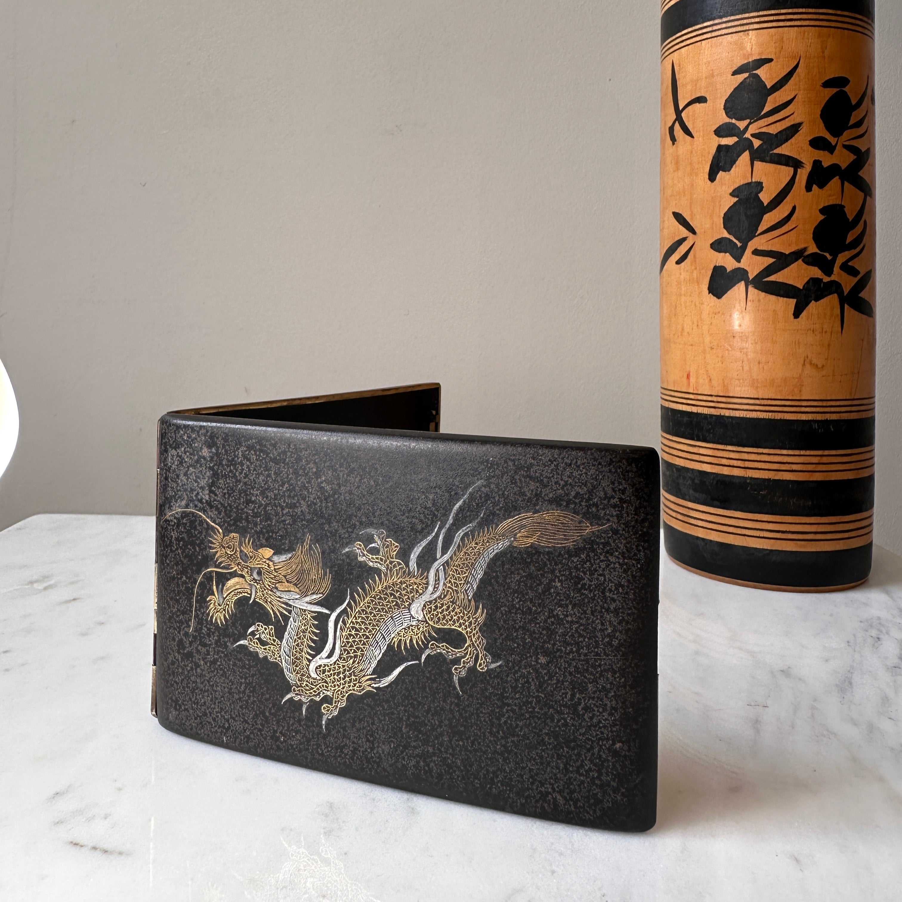 Japanese Dragon Cigarette Case - Damascene Komai Style