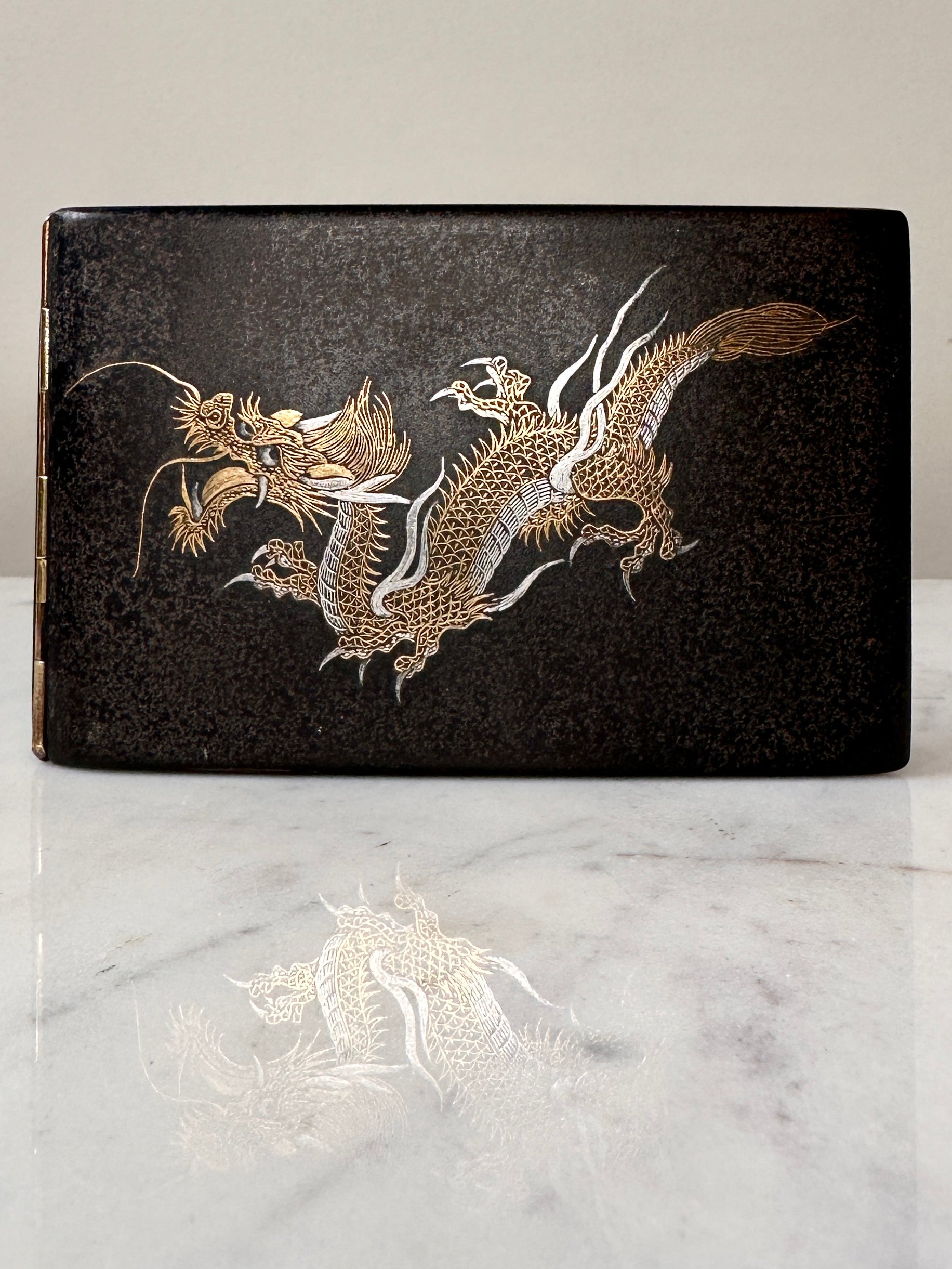 Japanese Dragon Cigarette Case - Damascene Komai Style