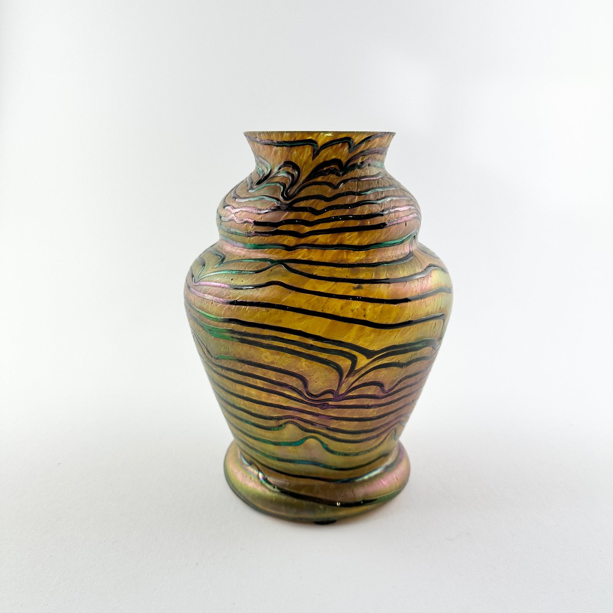 Wilhelm Kralik Sohn (Bohemian) Blue on Gold Iridescent Glass Vase
