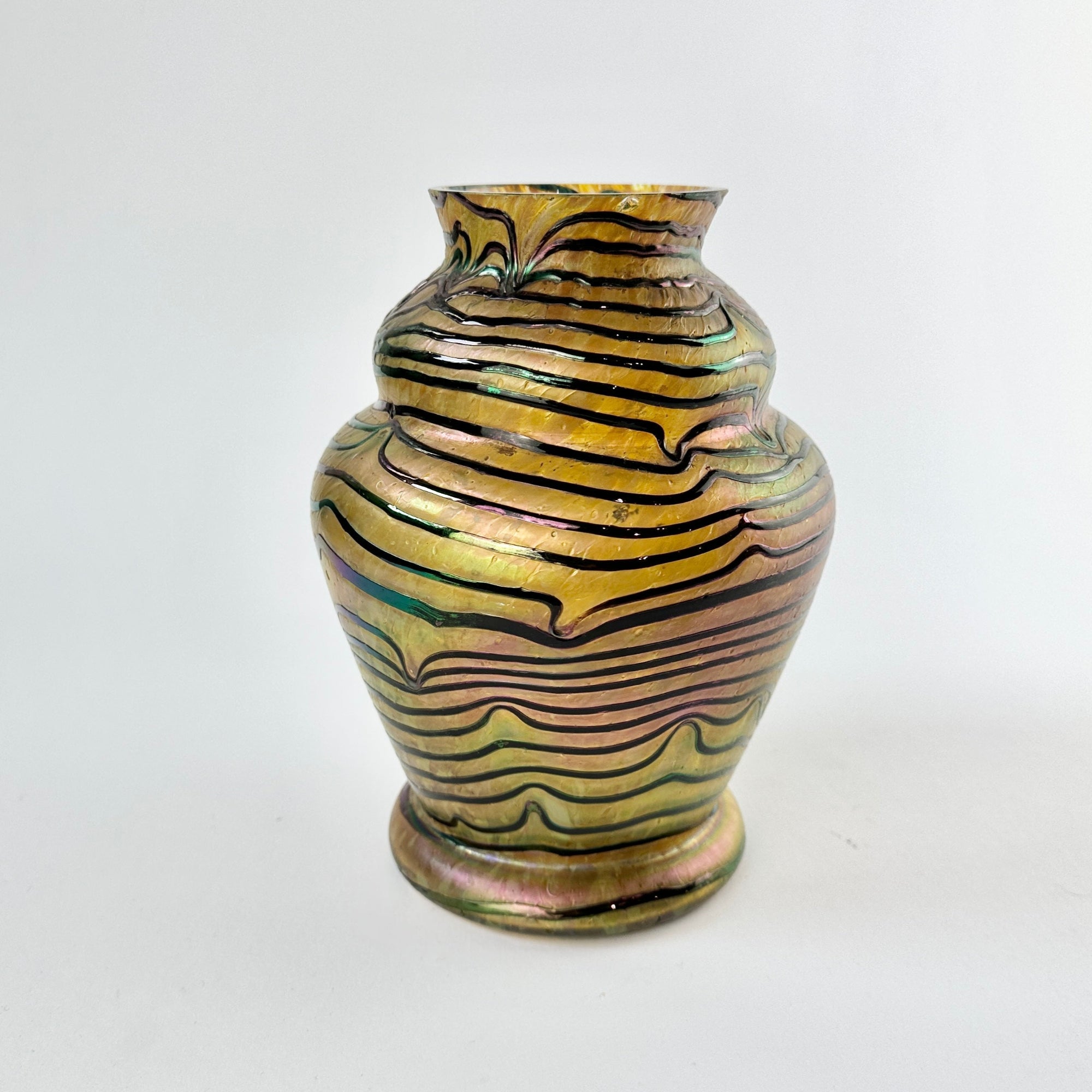Wilhelm Kralik Sohn (Bohemian) Blue on Gold Iridescent Glass Vase