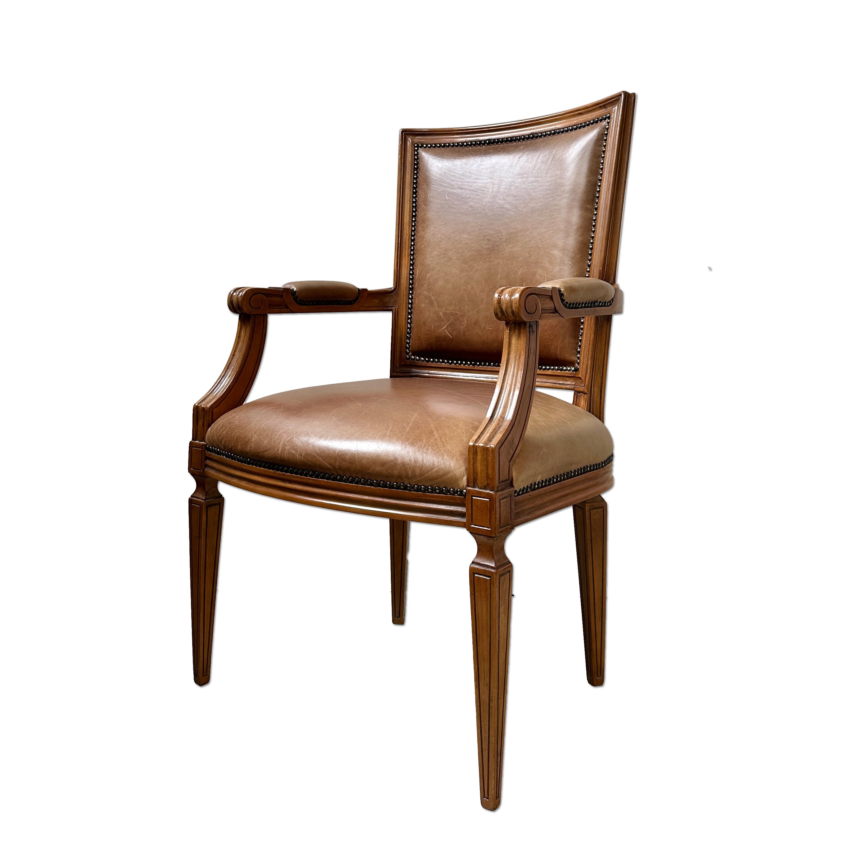 Vintage Louis VI Style Elbow Chair - Tan Leather