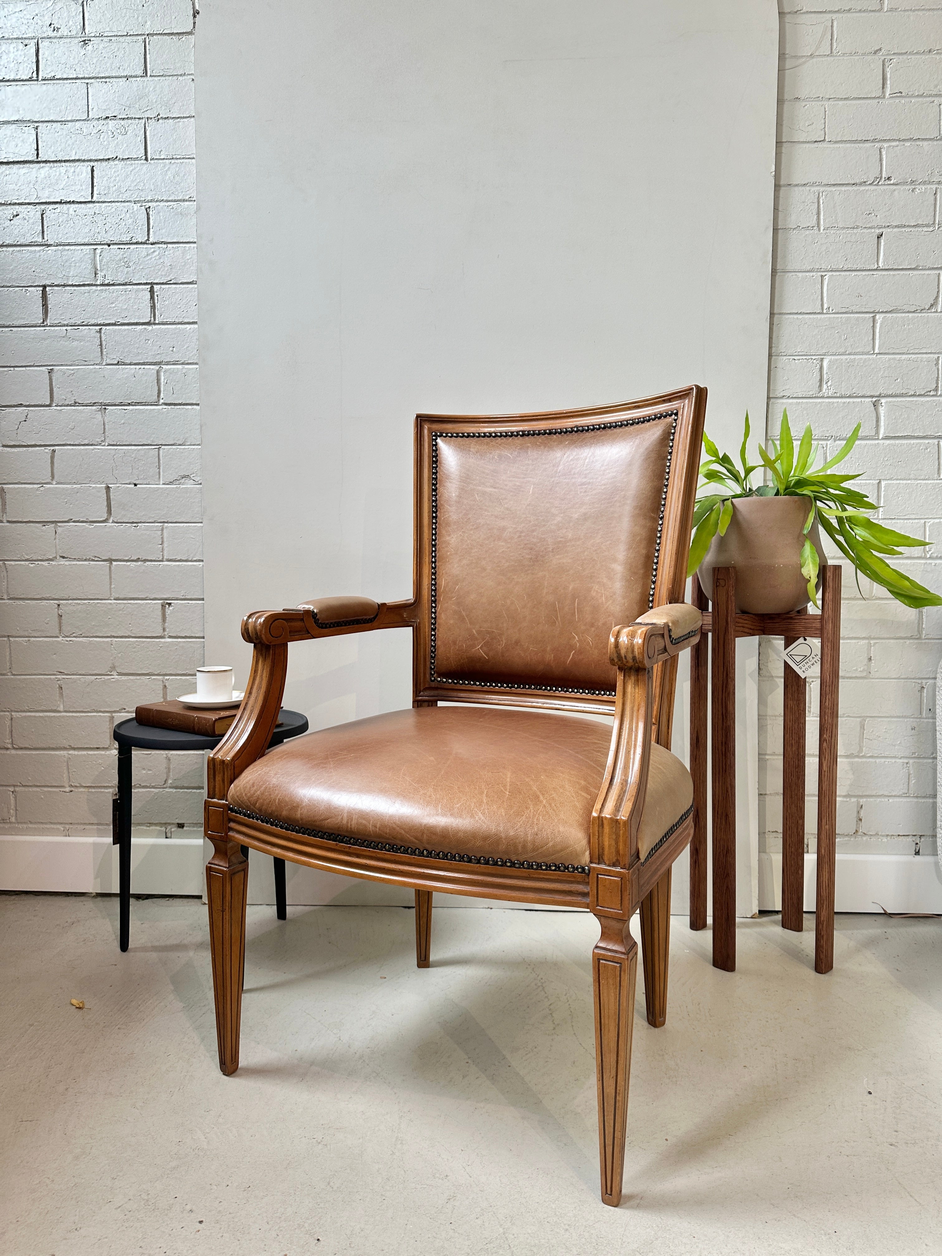 Vintage Louis VI Style Elbow Chair - Tan Leather