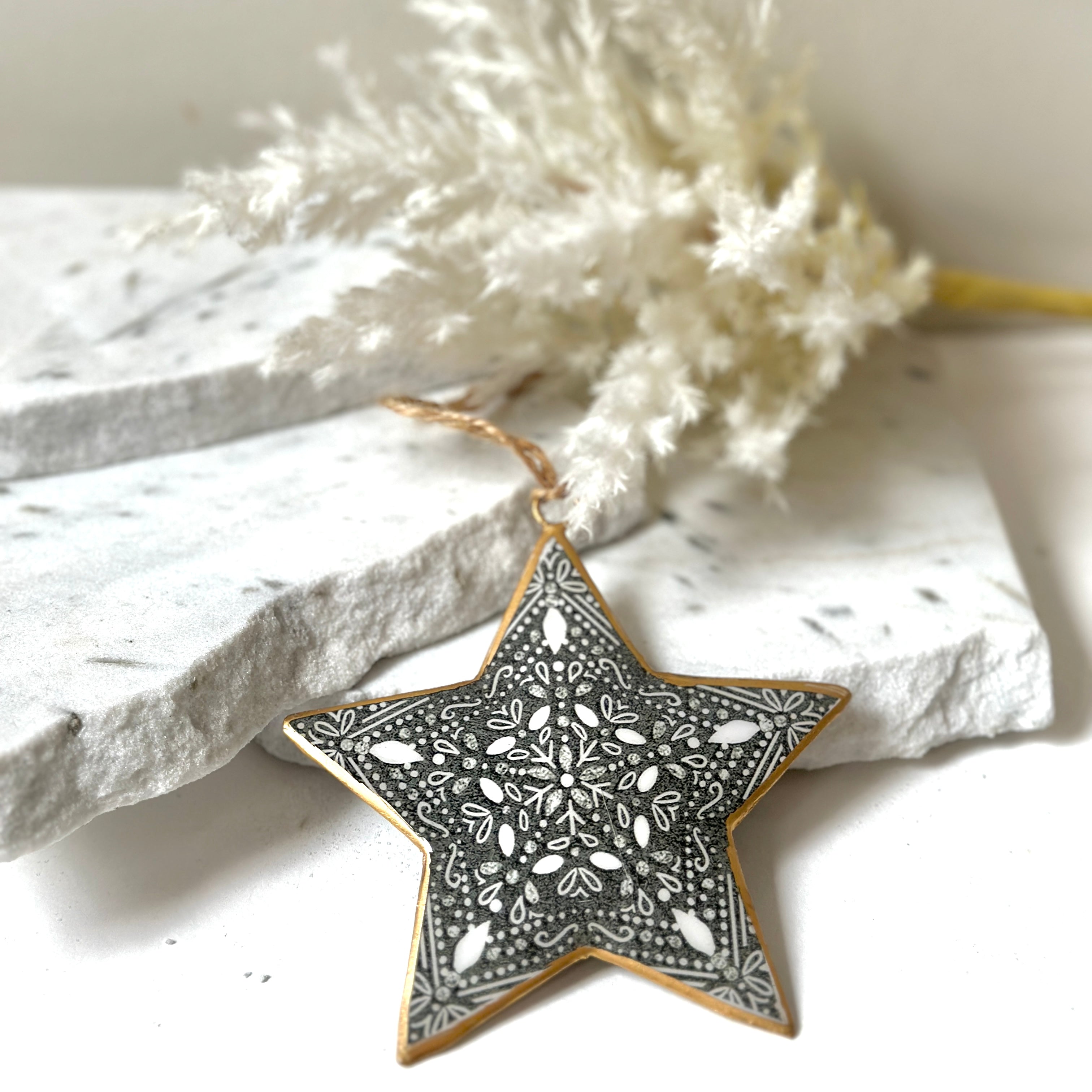 Recycled Metal Hanging Ornament - Grey Star