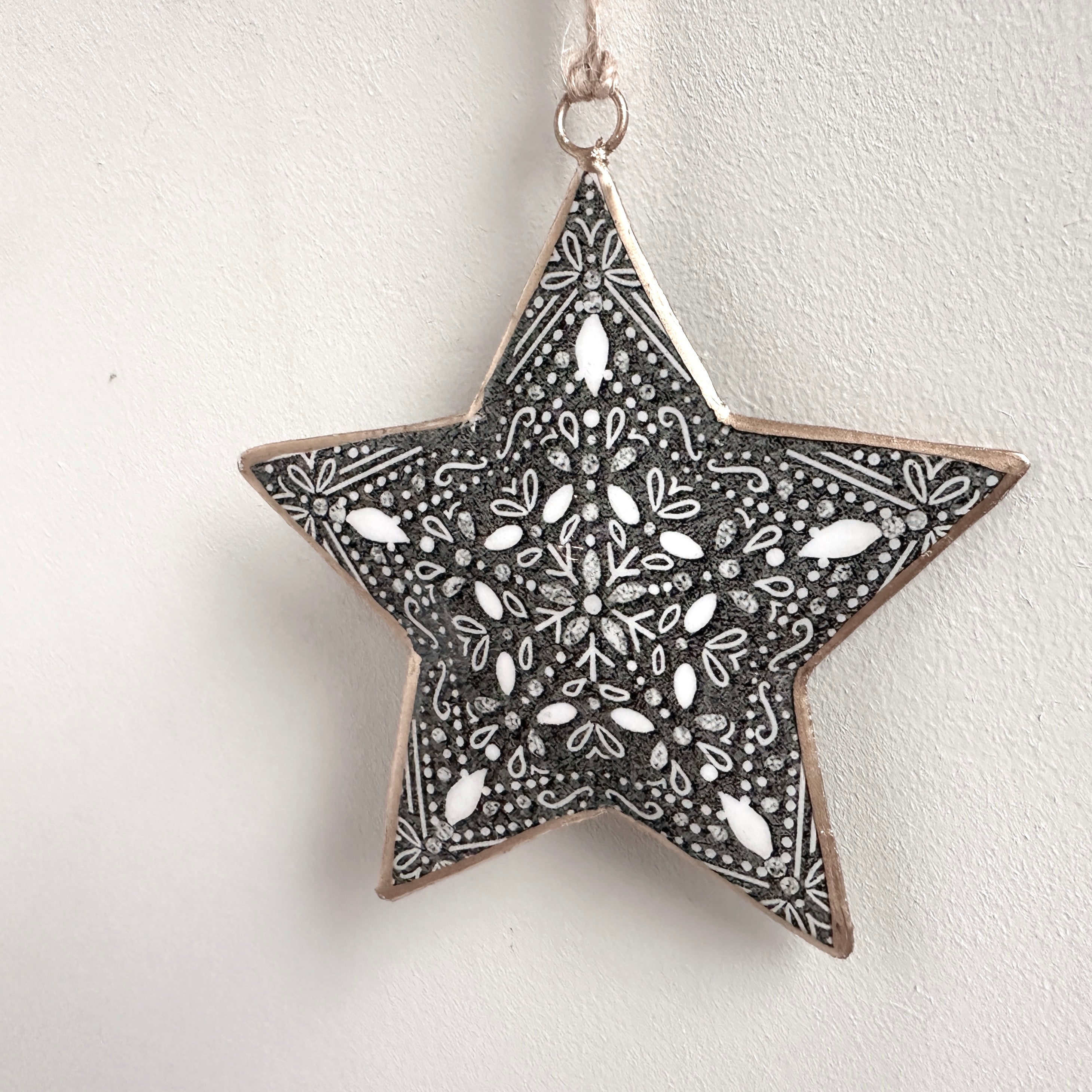 Recycled Metal Hanging Ornament - Grey Star