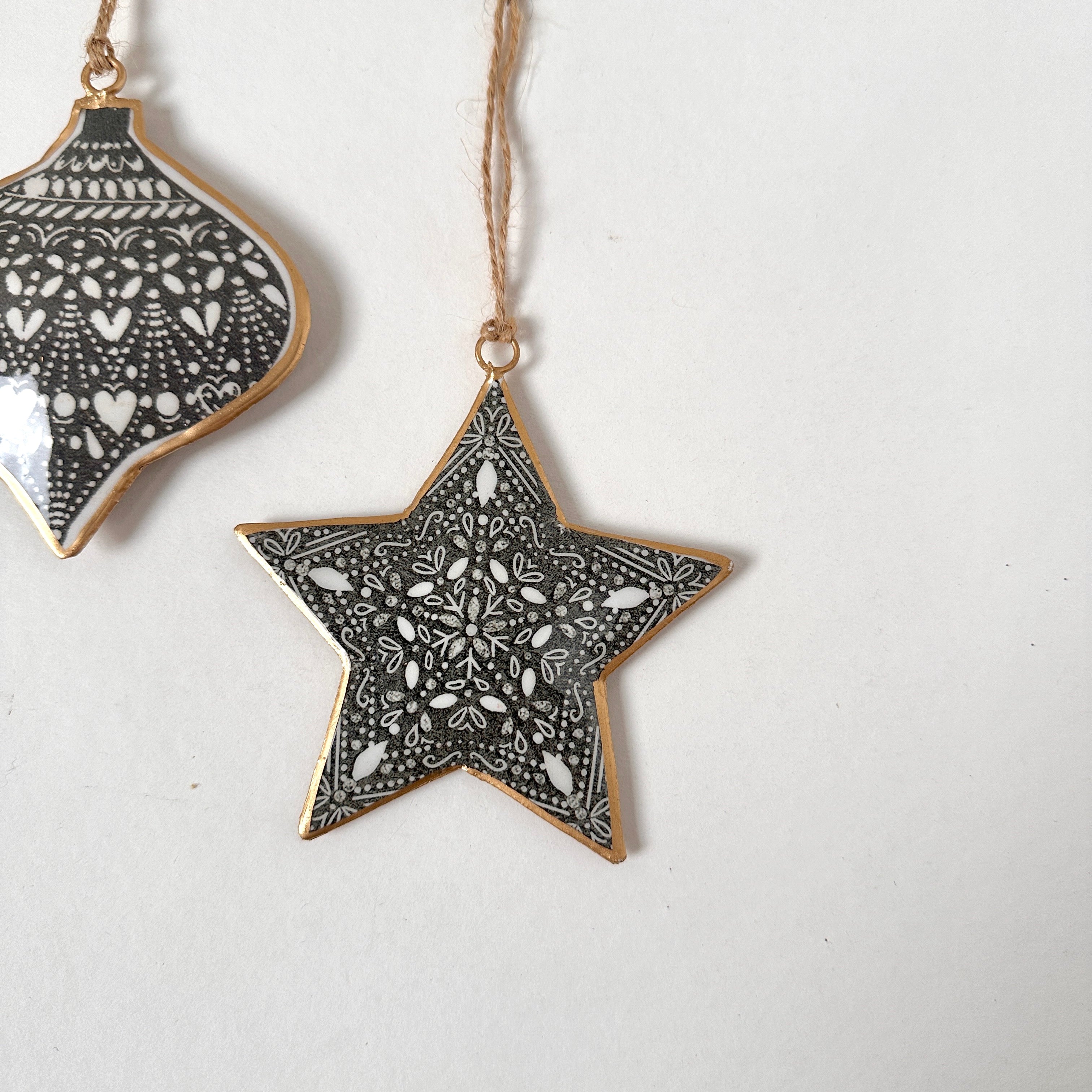 Recycled Metal Hanging Ornament - Grey Star