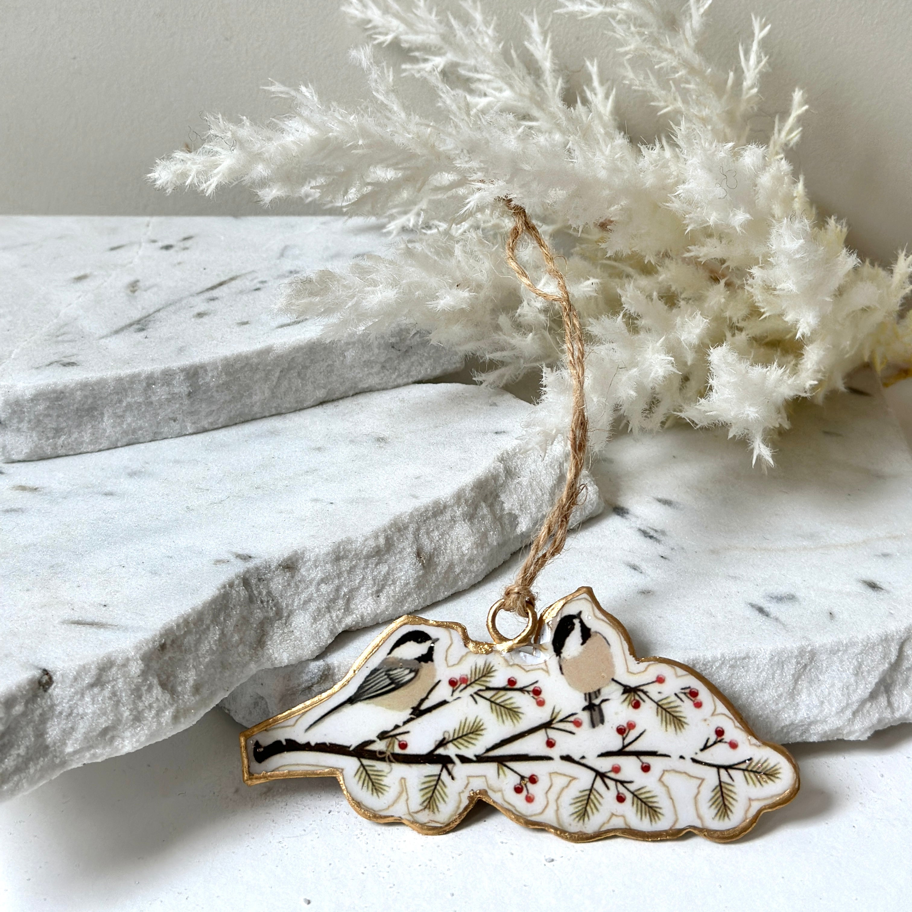 Recycled Metal Hanging Ornament - Birds on Branch