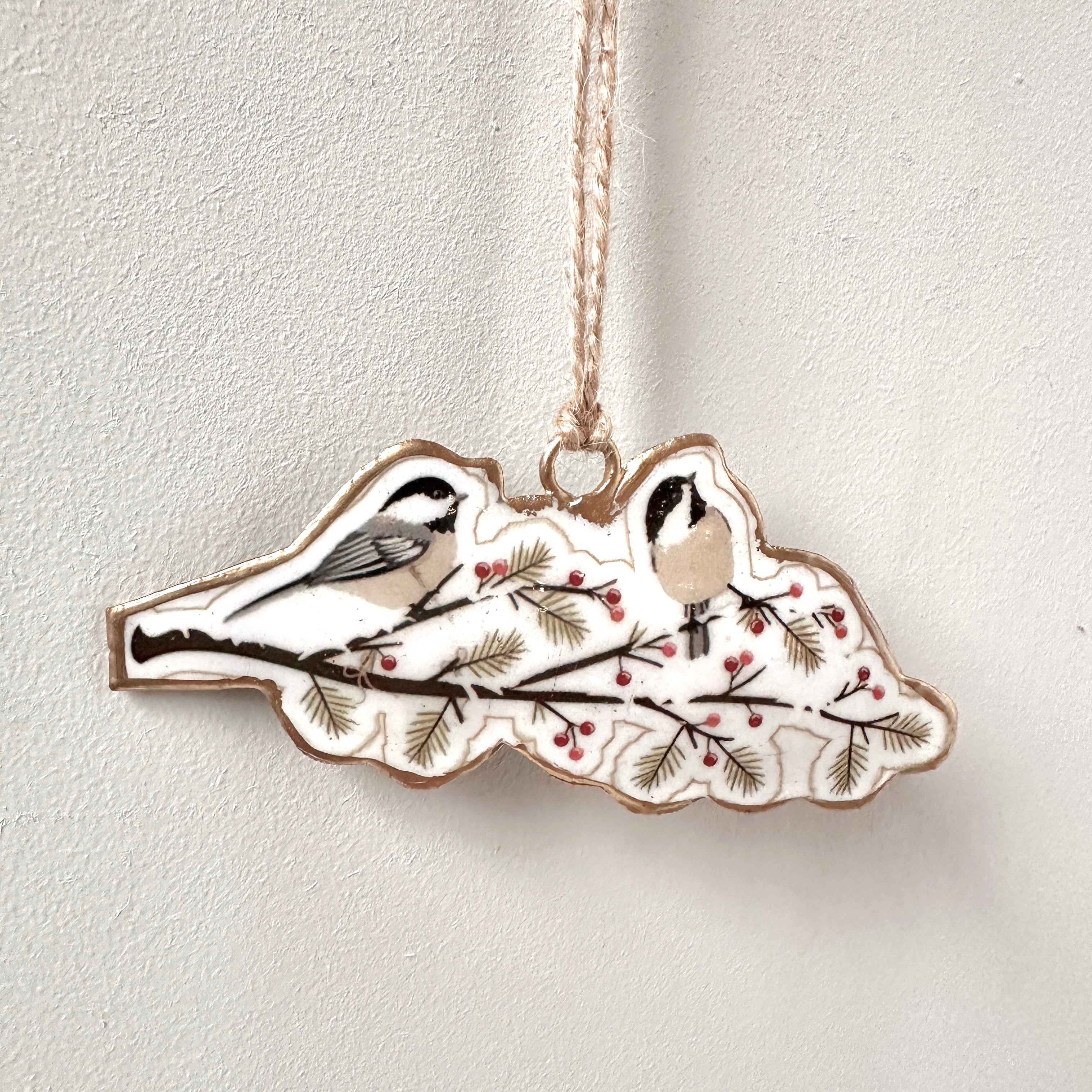 Recycled Metal Hanging Ornament - Birds on Branch