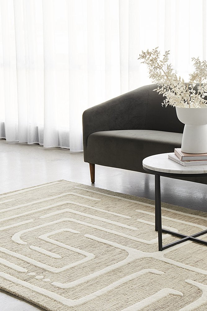 Summit Maze Floor Rug - Linen