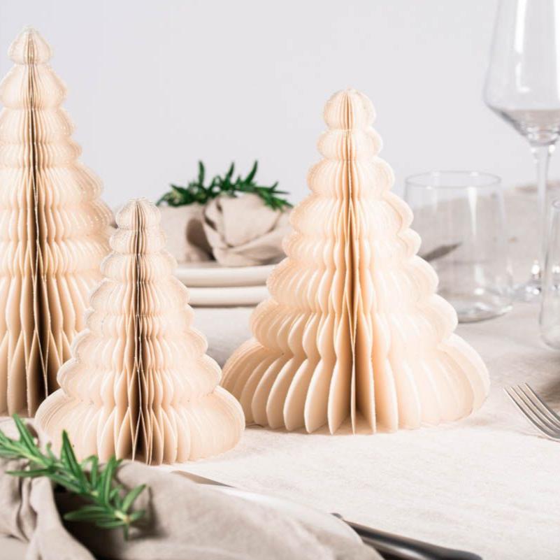 Standing Christmas Tree - 20cm - Off White with Glitter Edge