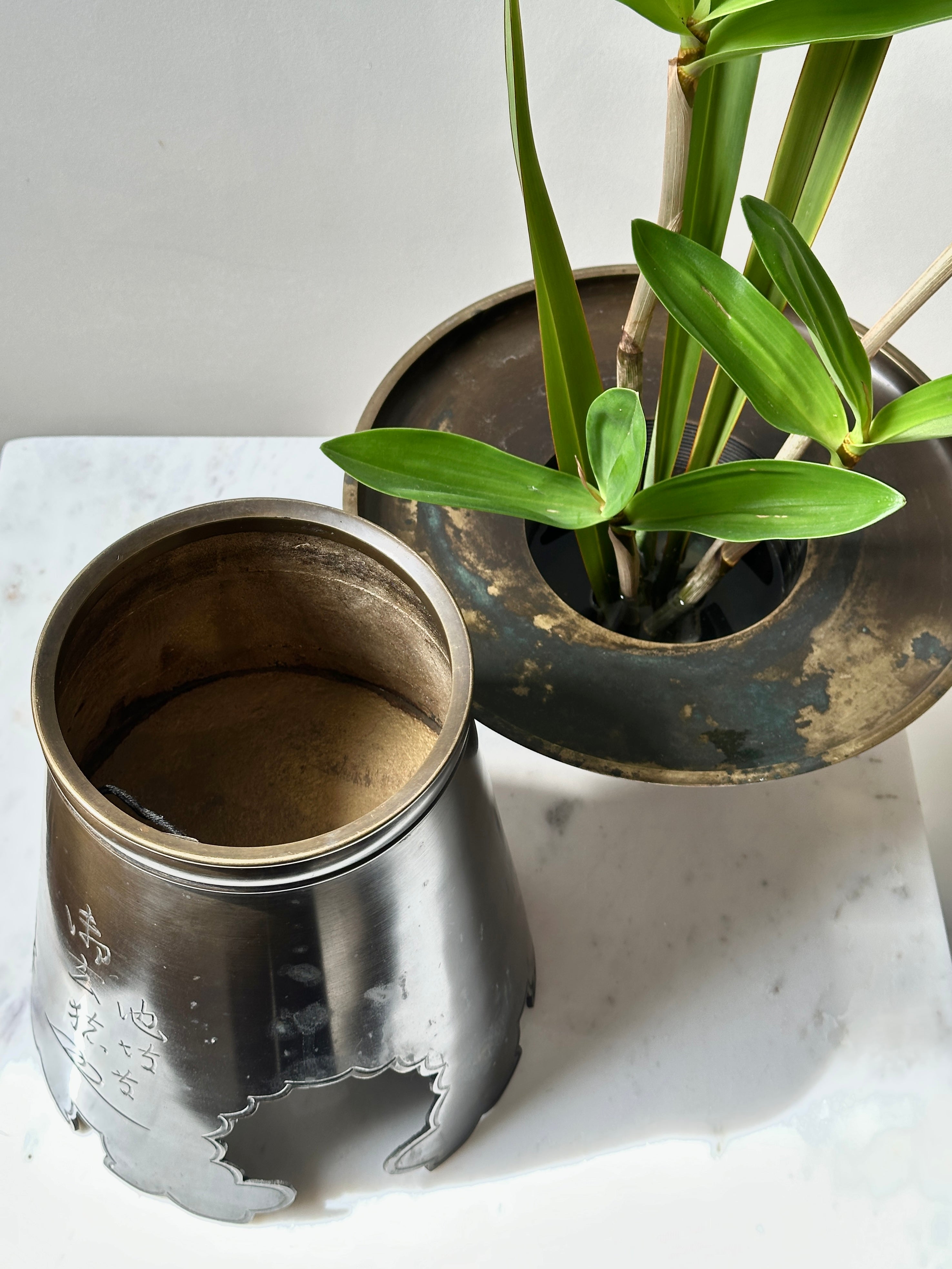 Vintage Japanese Bronze Ikebana Vase (Usubata)