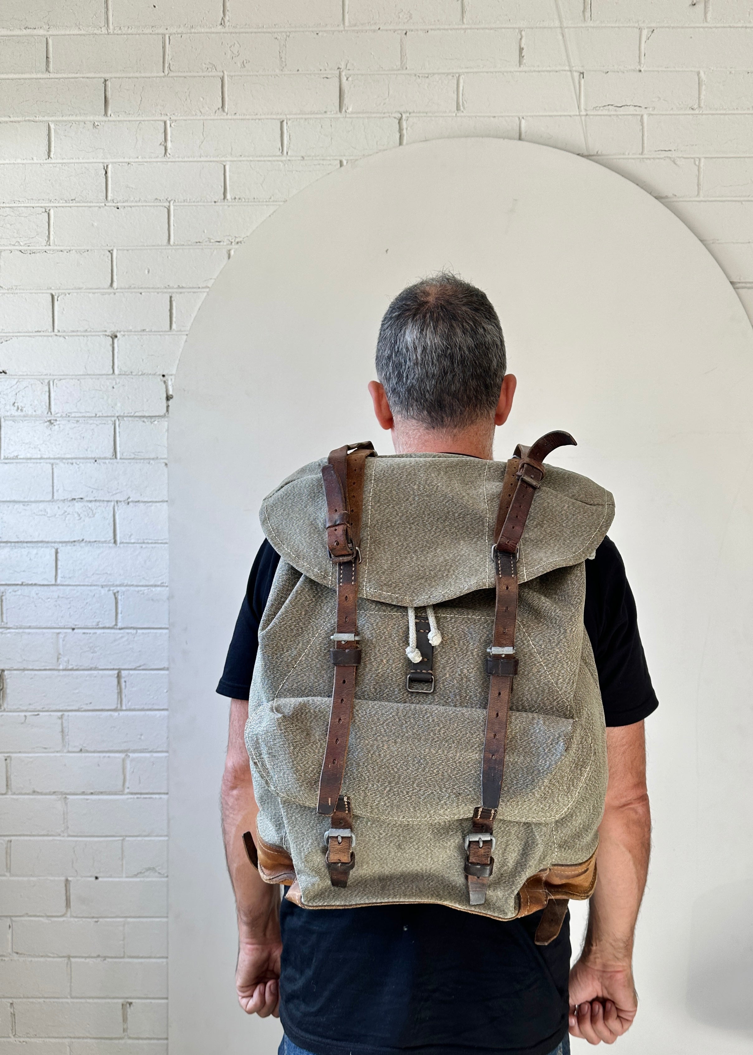 Vintage 1960s Swiss Army Canvas & Leather Backpack