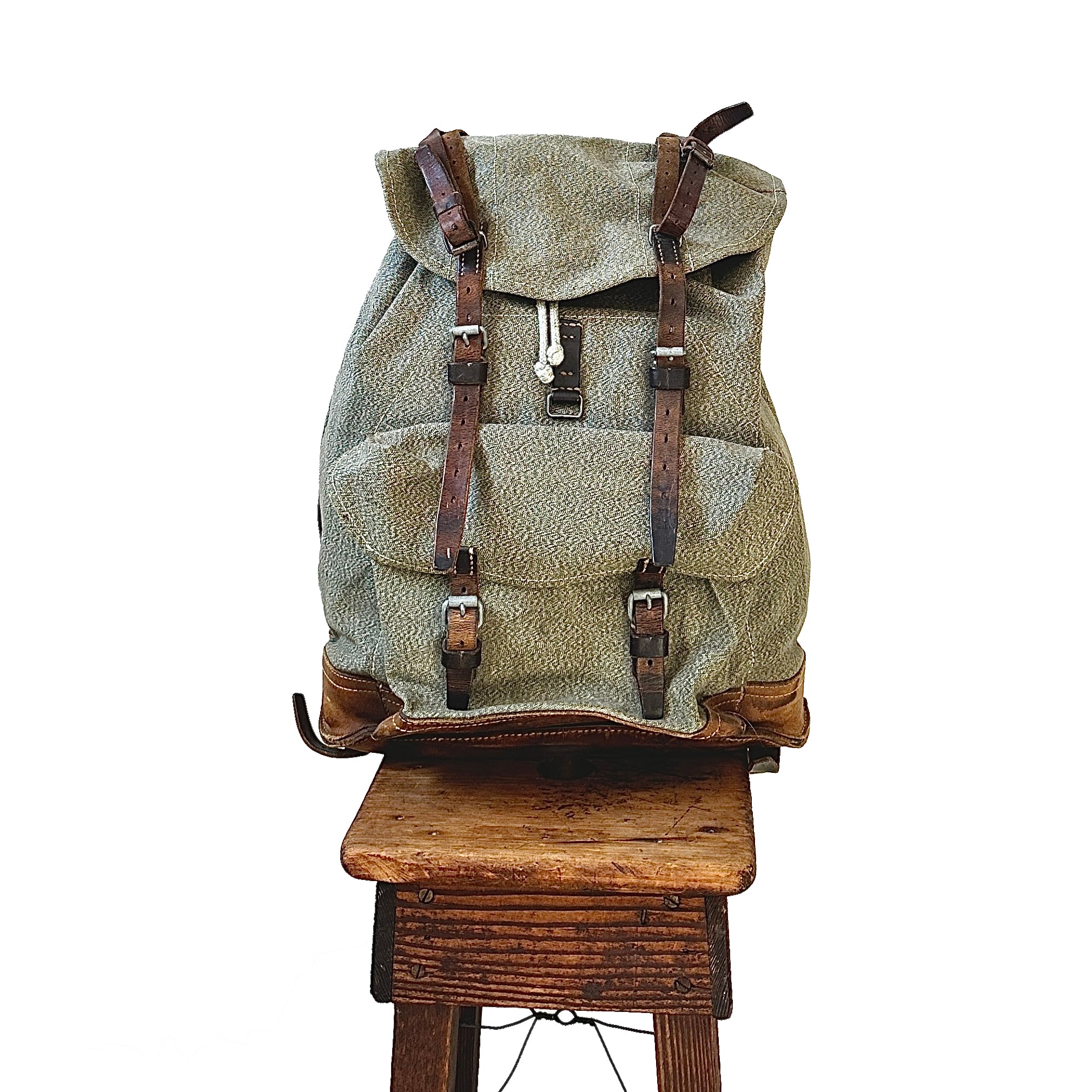 Vintage 1960s Swiss Army Canvas & Leather Backpack