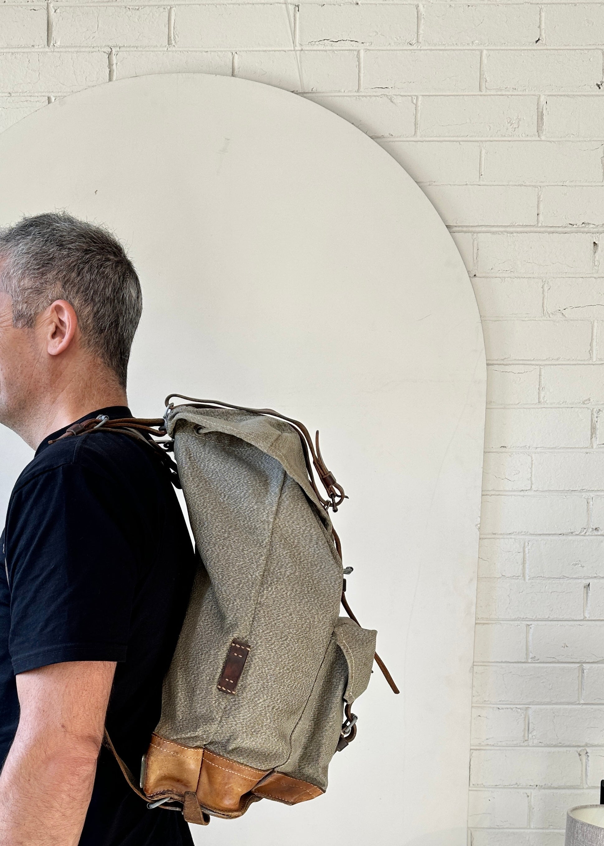 Vintage 1960s Swiss Army Canvas & Leather Backpack