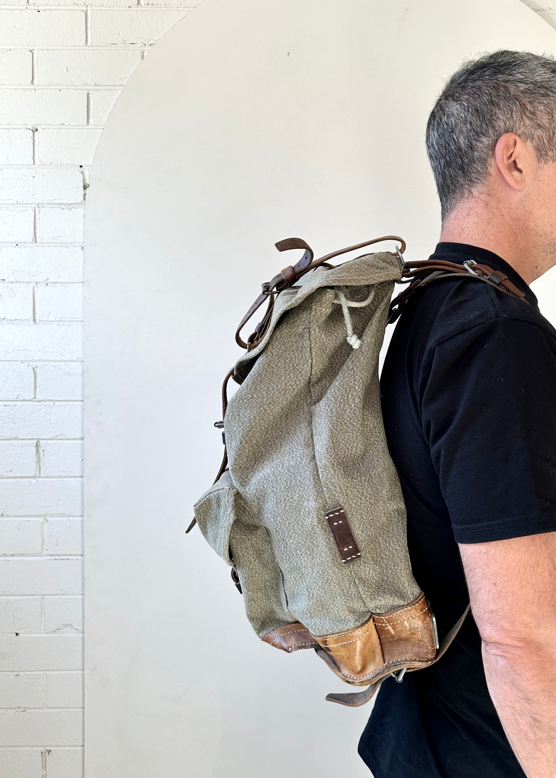 Vintage 1960s Swiss Army Canvas & Leather Backpack