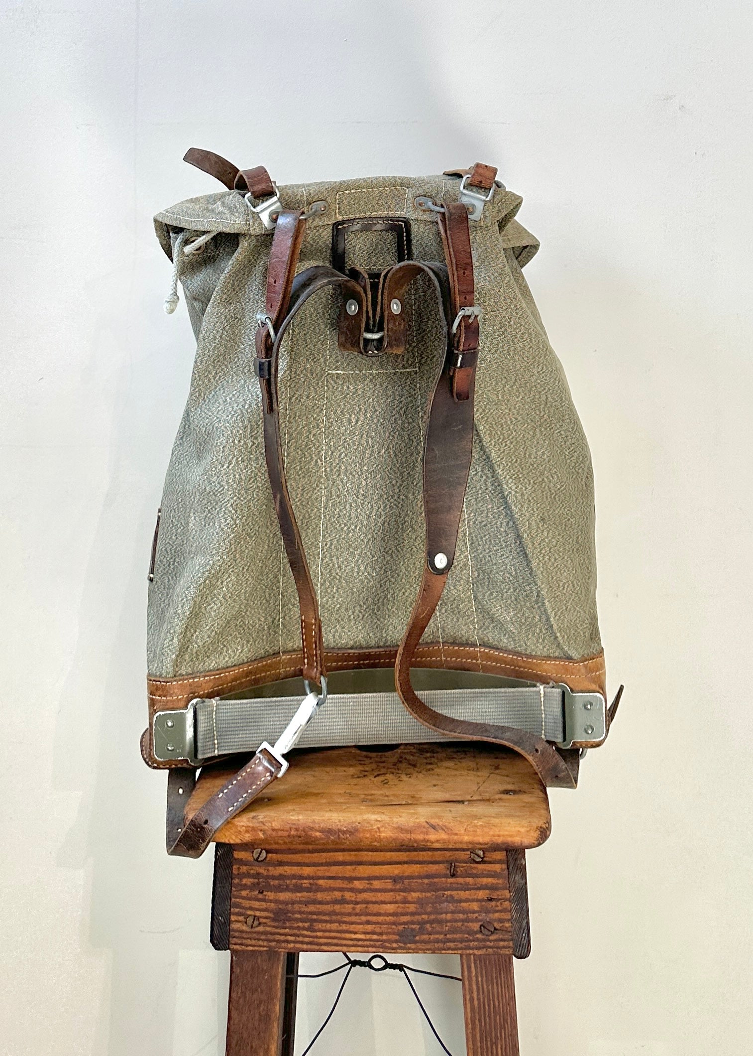 Vintage 1960s Swiss Army Canvas & Leather Backpack