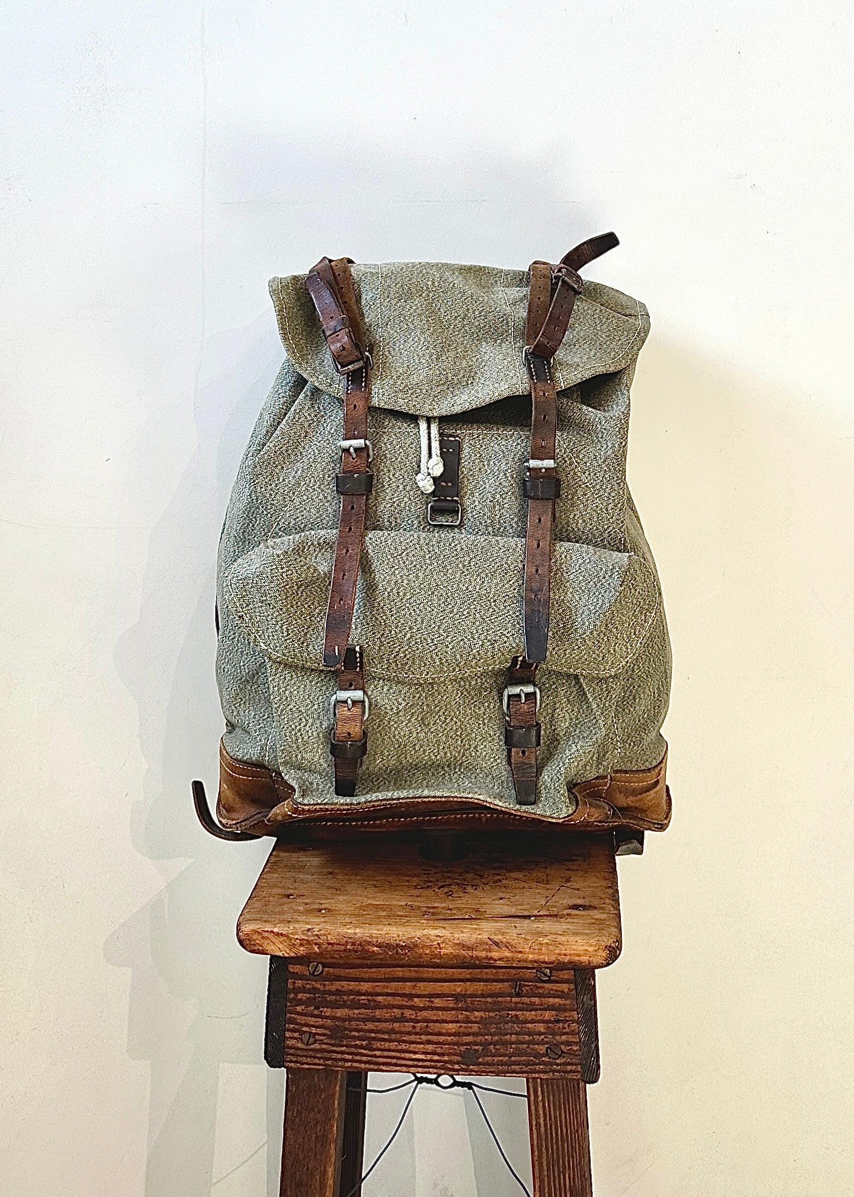 Vintage 1960s Swiss Army Canvas & Leather Backpack