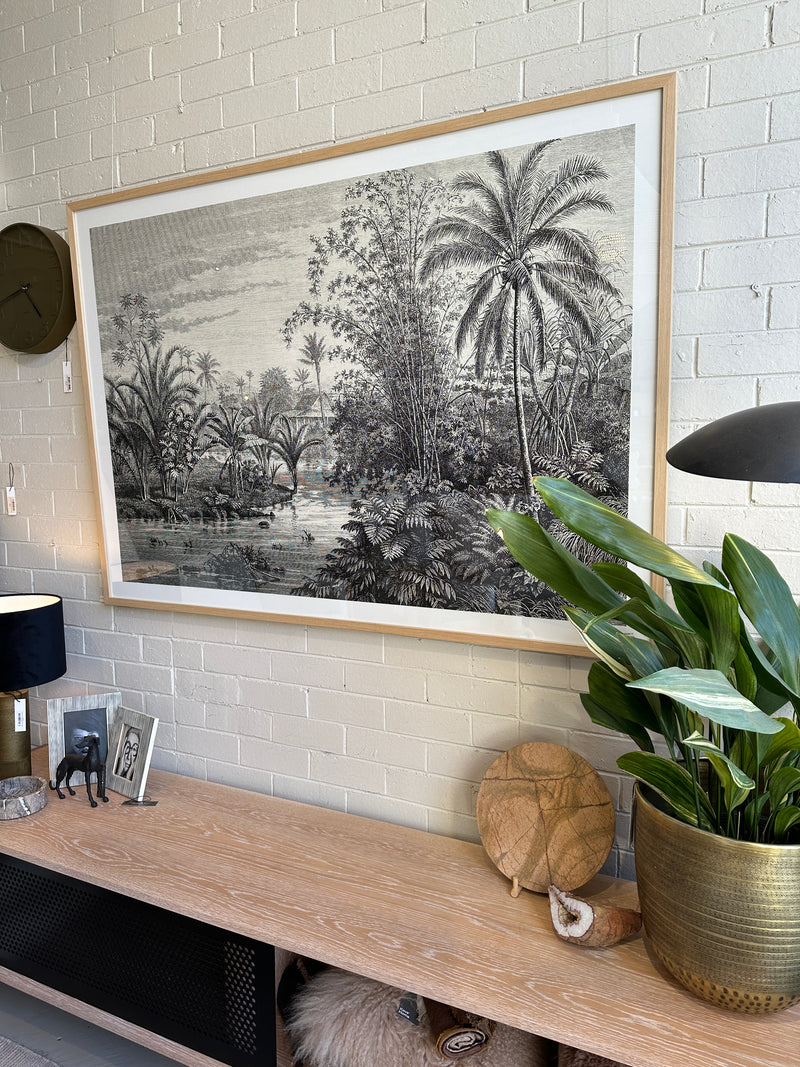 Vintage Tropical Vista Print - Oak Frame