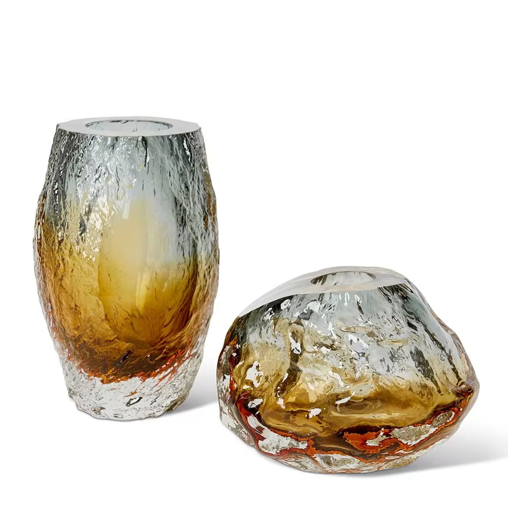 Yaisa Art Glass Vase - Amber & Smoke 24cm Rodwell & Astor