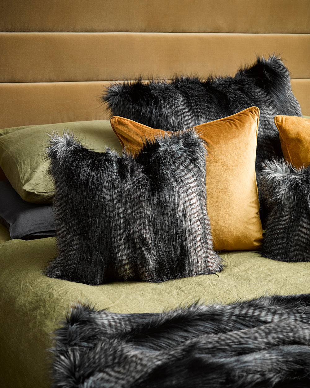 HEIRLOOM Black Coyote Faux Fur Cushion - 45cm