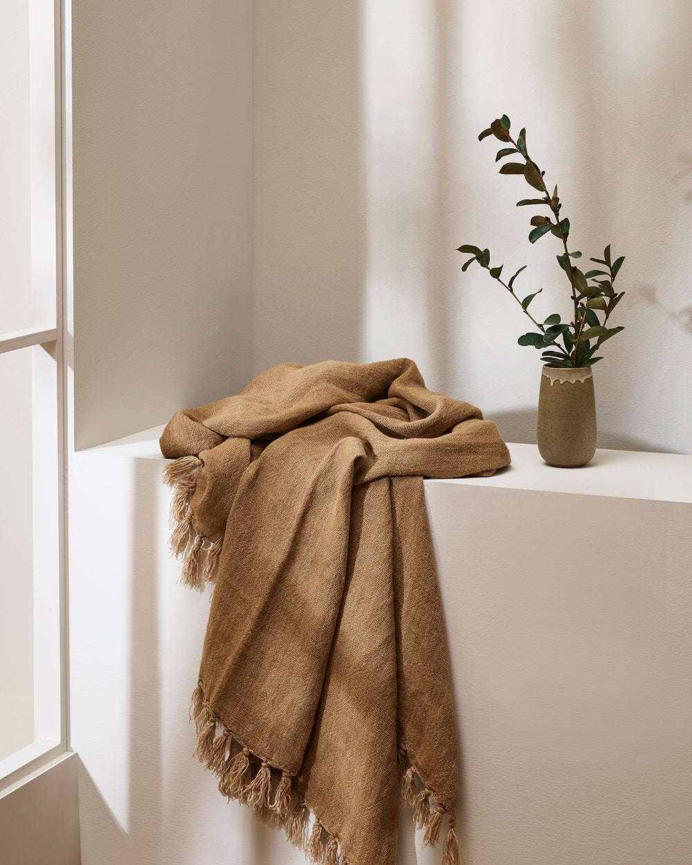 BAYA Millhouse 100% Linen Throw - Cumin