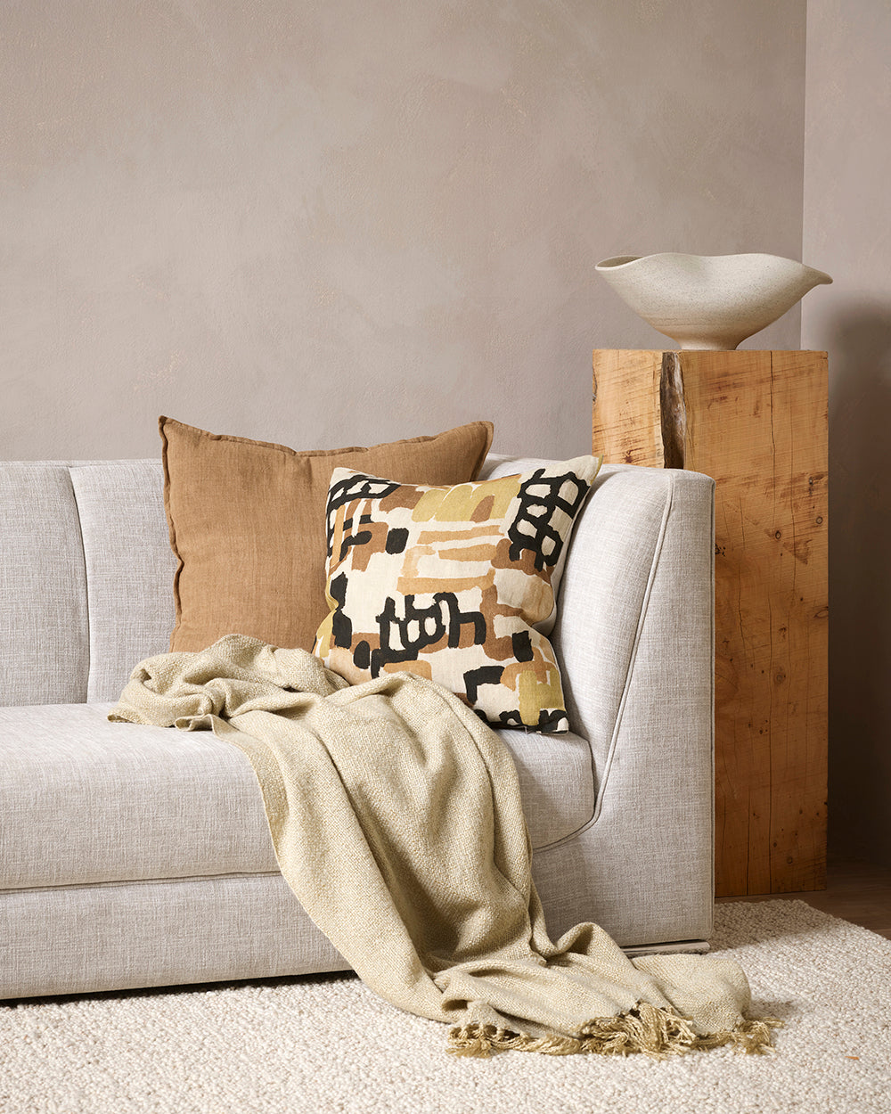 BAYA Richmond Wool Blend Throw - Putty