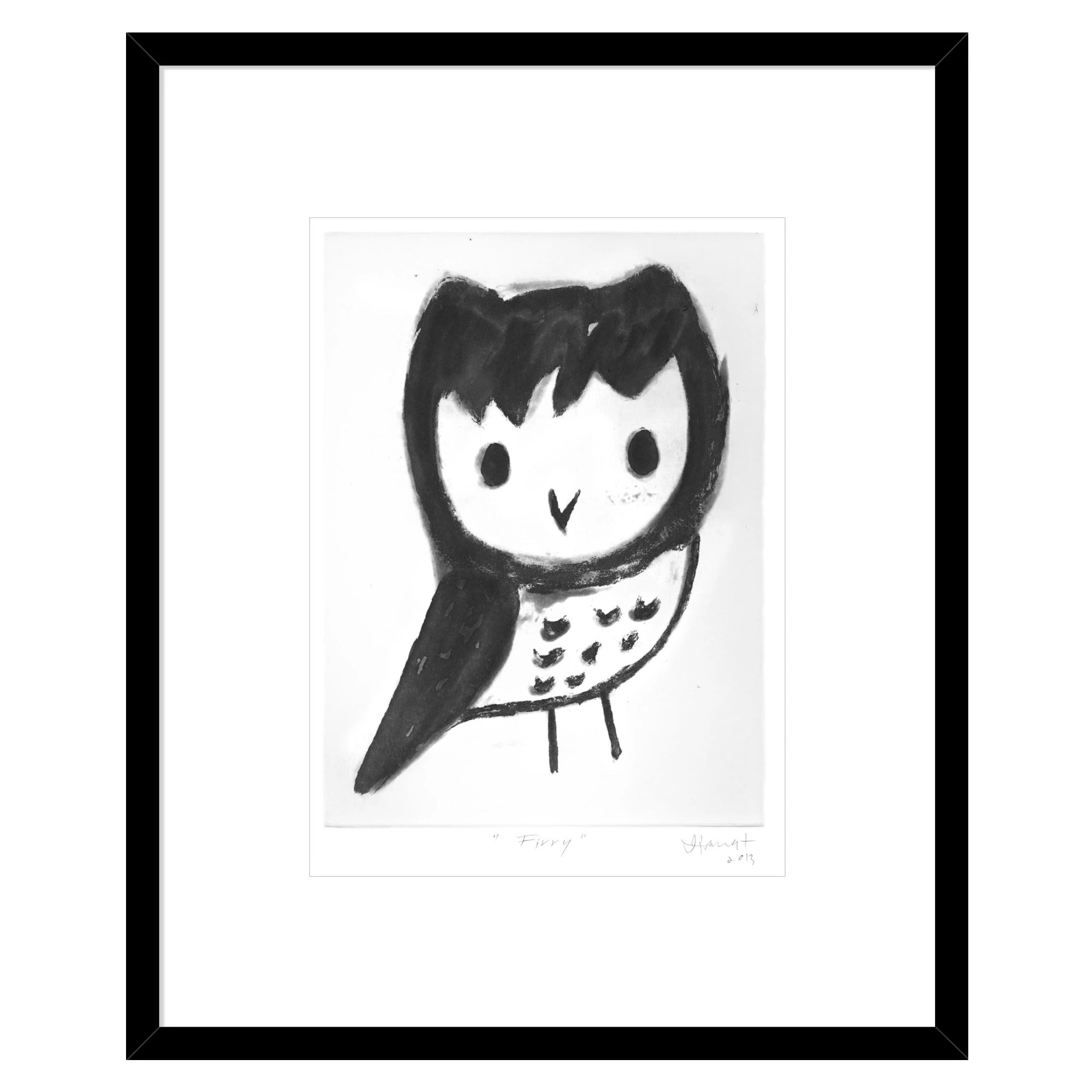 'Firry' Black and White Owl Art Print