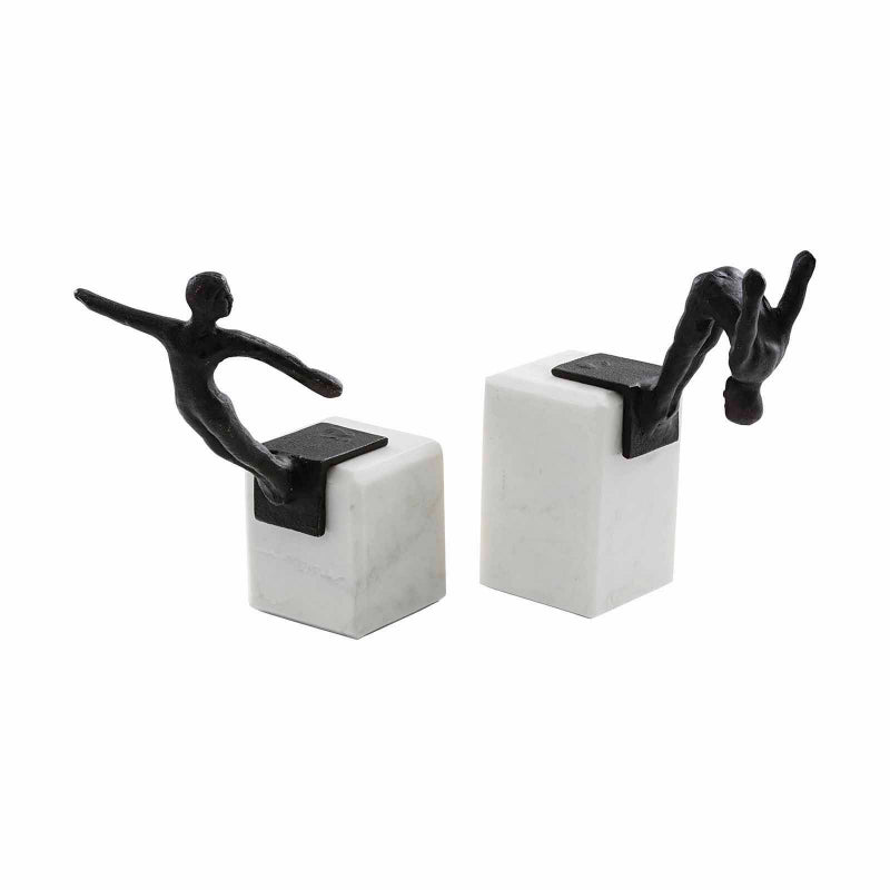 Diving Man Bookend - Bronze and Banswara White Marble