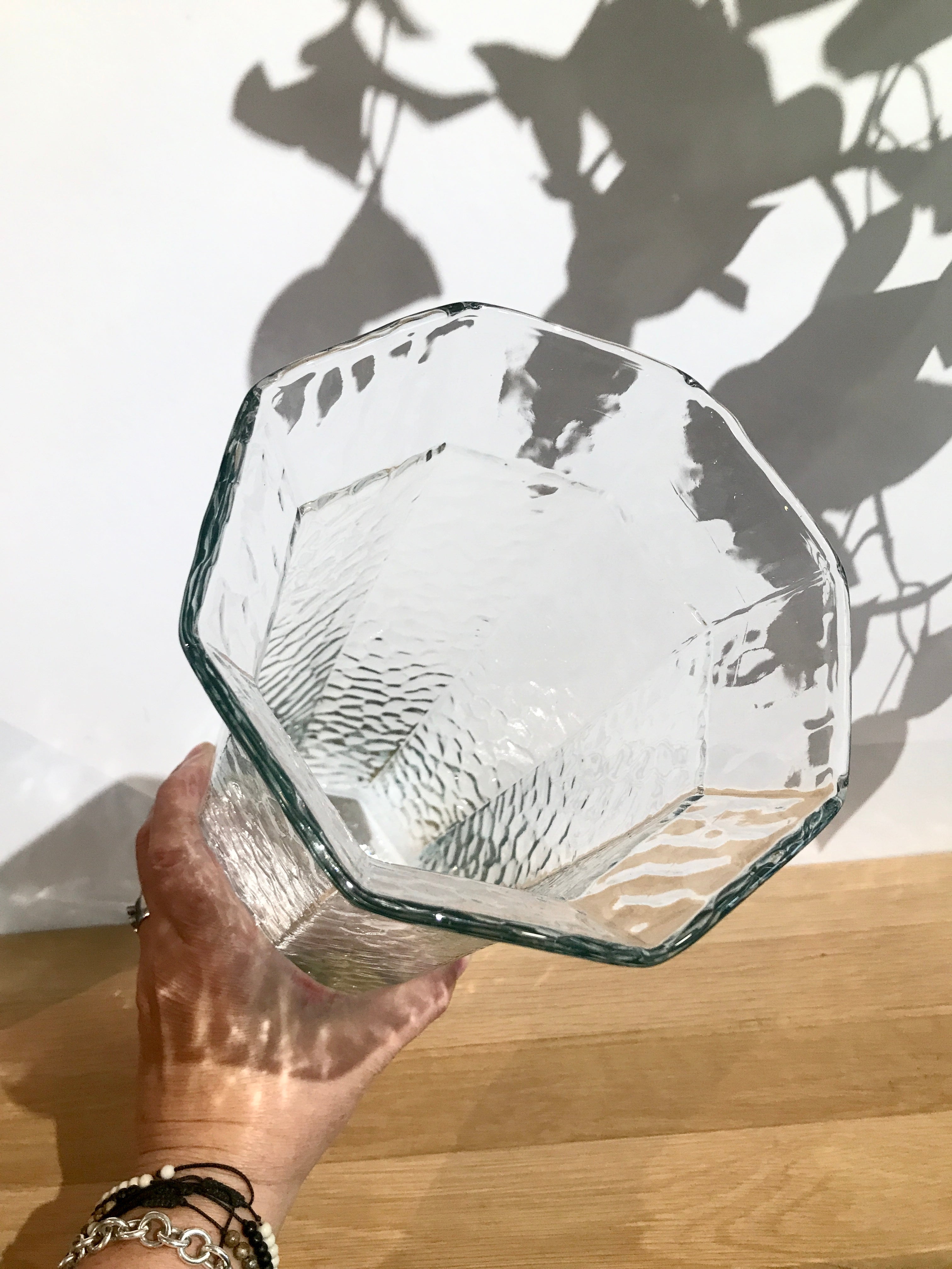 Vintage 1980s Tall IG Glass Octagonal Vase