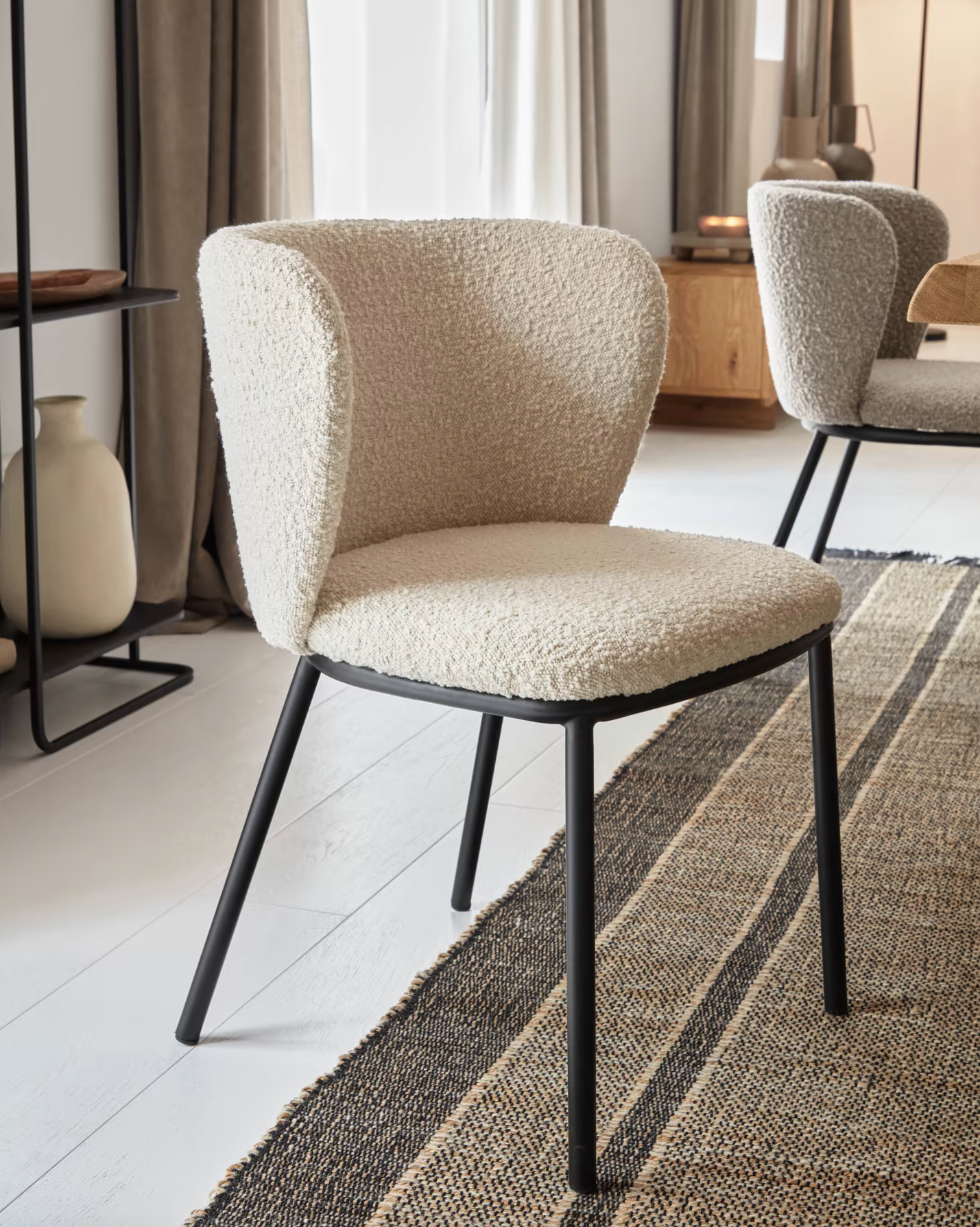 Murray Chair - White Shearling Boucle + Black Metal Rodwell and Astor Modern Eclectic Style Boucle Chair Upholstered Chair