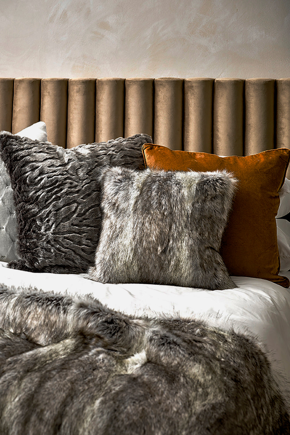 Rodwell and Astor - HEIRLOOM Pewter Chinchilla Faux Fur Cushion - 65cm