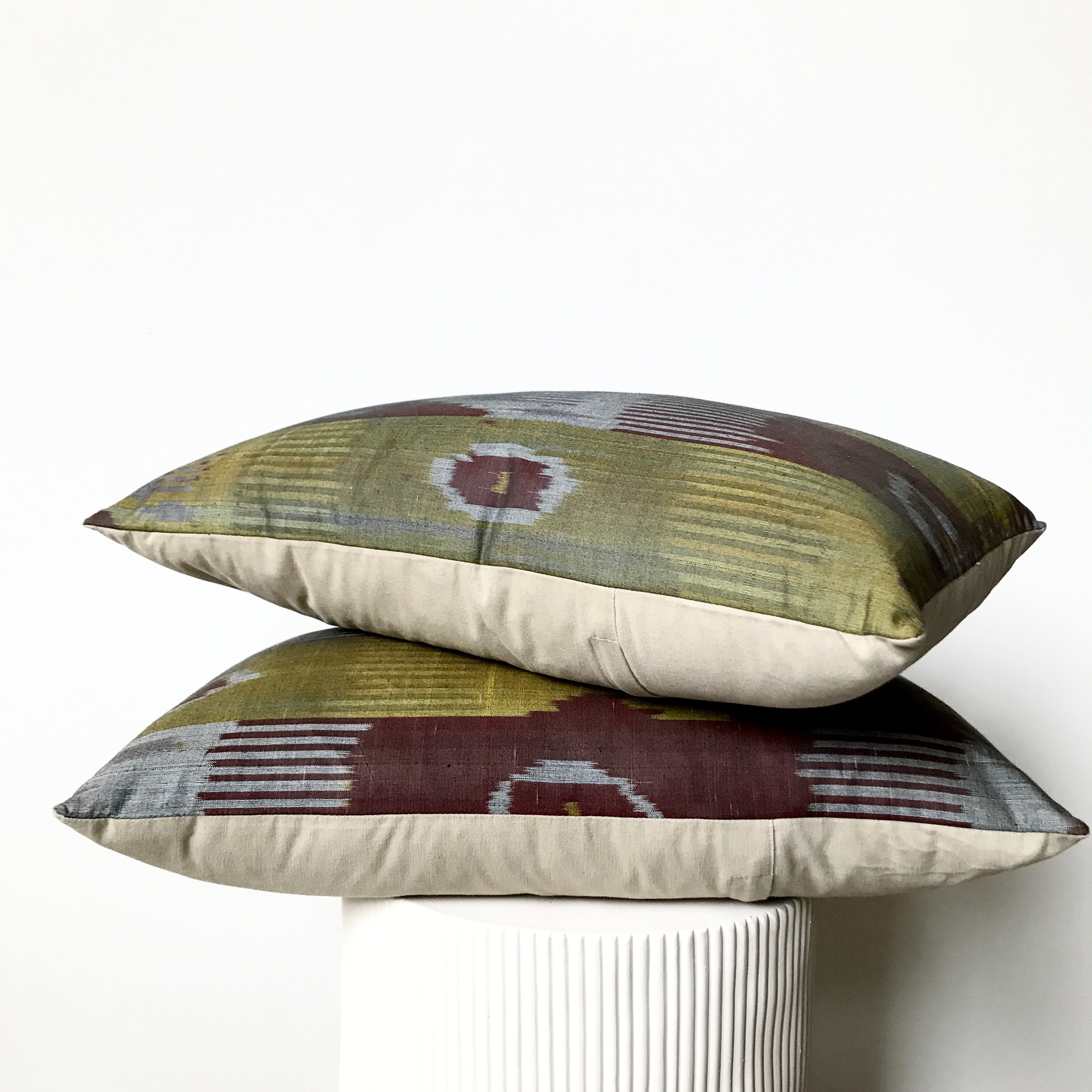 Silk Ikat Cushion - 55 x 35cm - Red & Gold