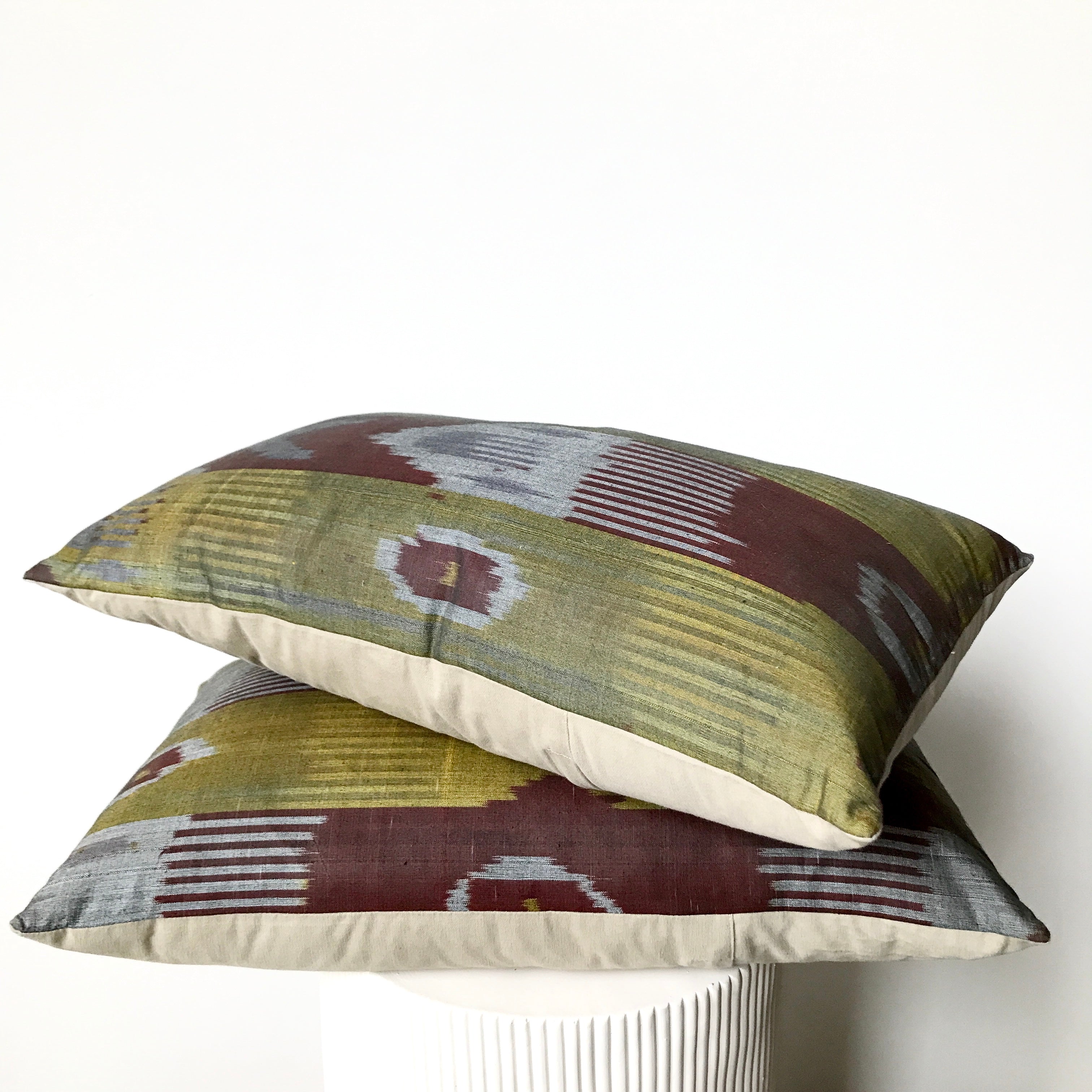 Silk Ikat Cushion - 55 x 35cm - Red & Gold