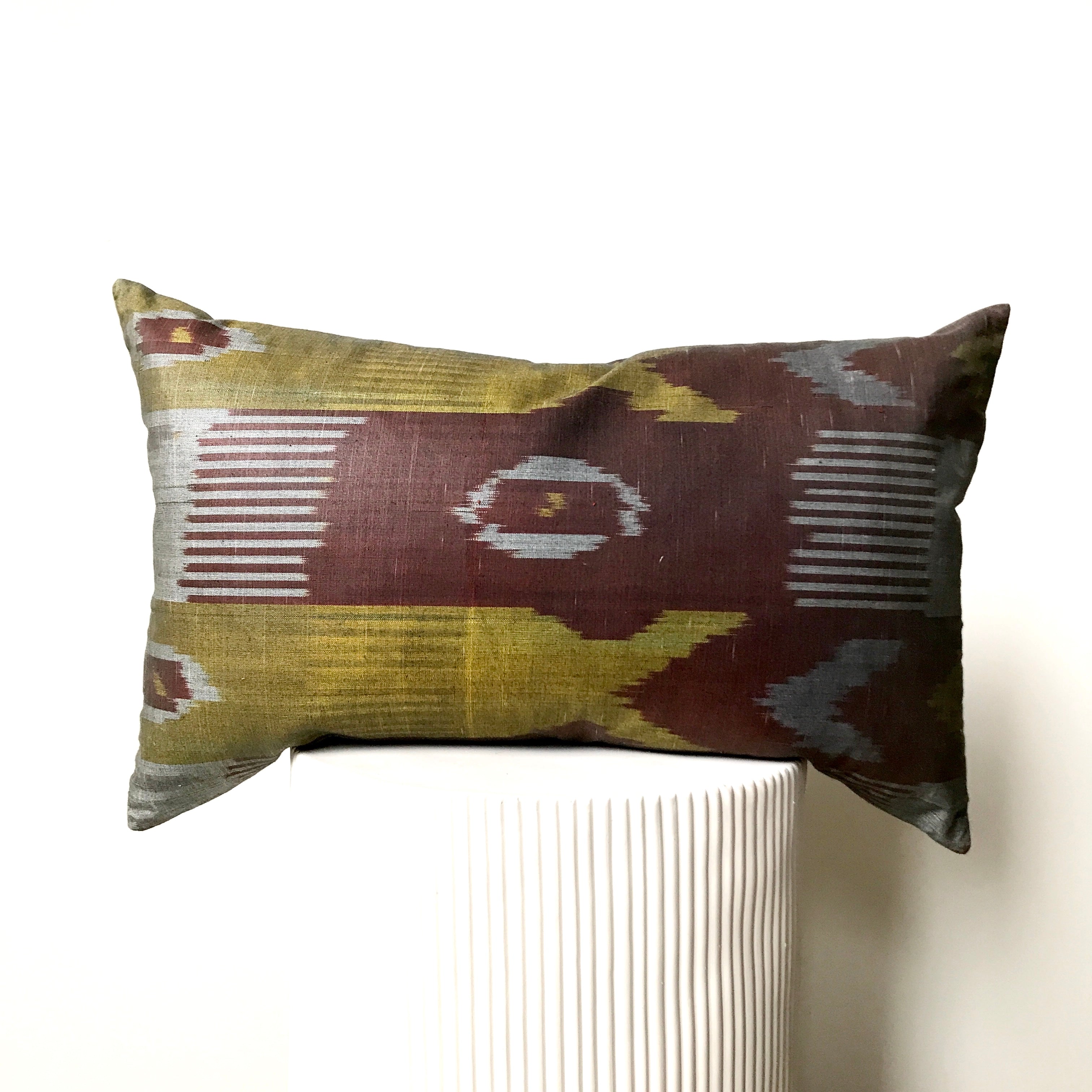 Silk Ikat Cushion - 55 x 35cm - Red & Gold